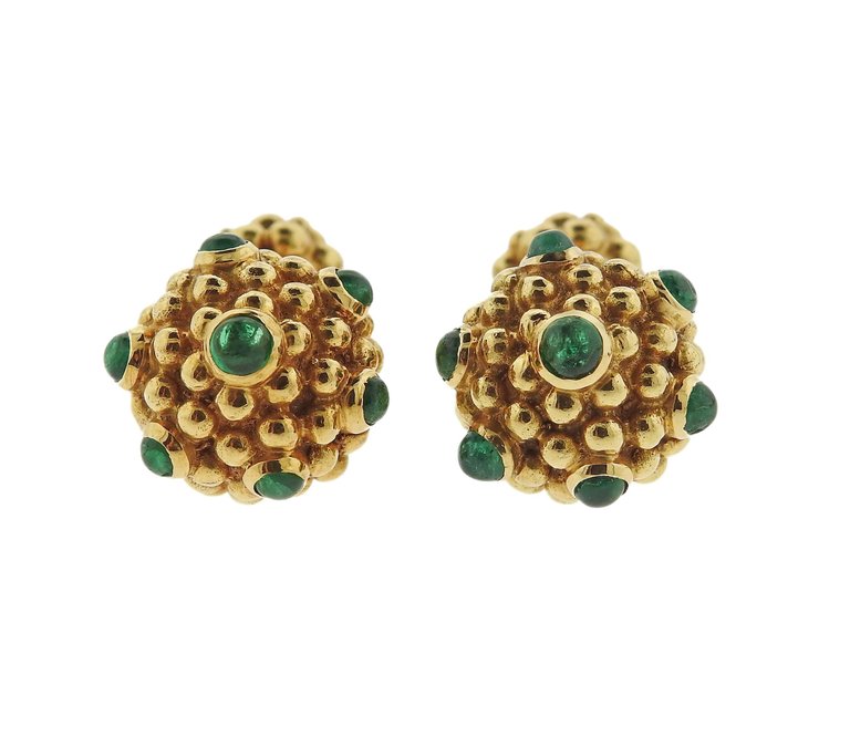 Tiffany & Co. Emerald Gold Cufflinks Stud Dress Set - Oak Gem
