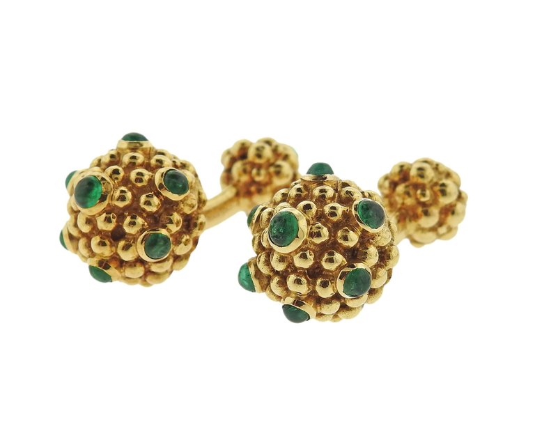 Tiffany & Co. Emerald Gold Cufflinks Stud Dress Set - Oak Gem