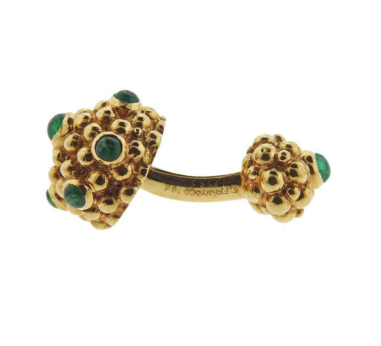 Tiffany & Co. Emerald Gold Cufflinks Stud Dress Set - Oak Gem