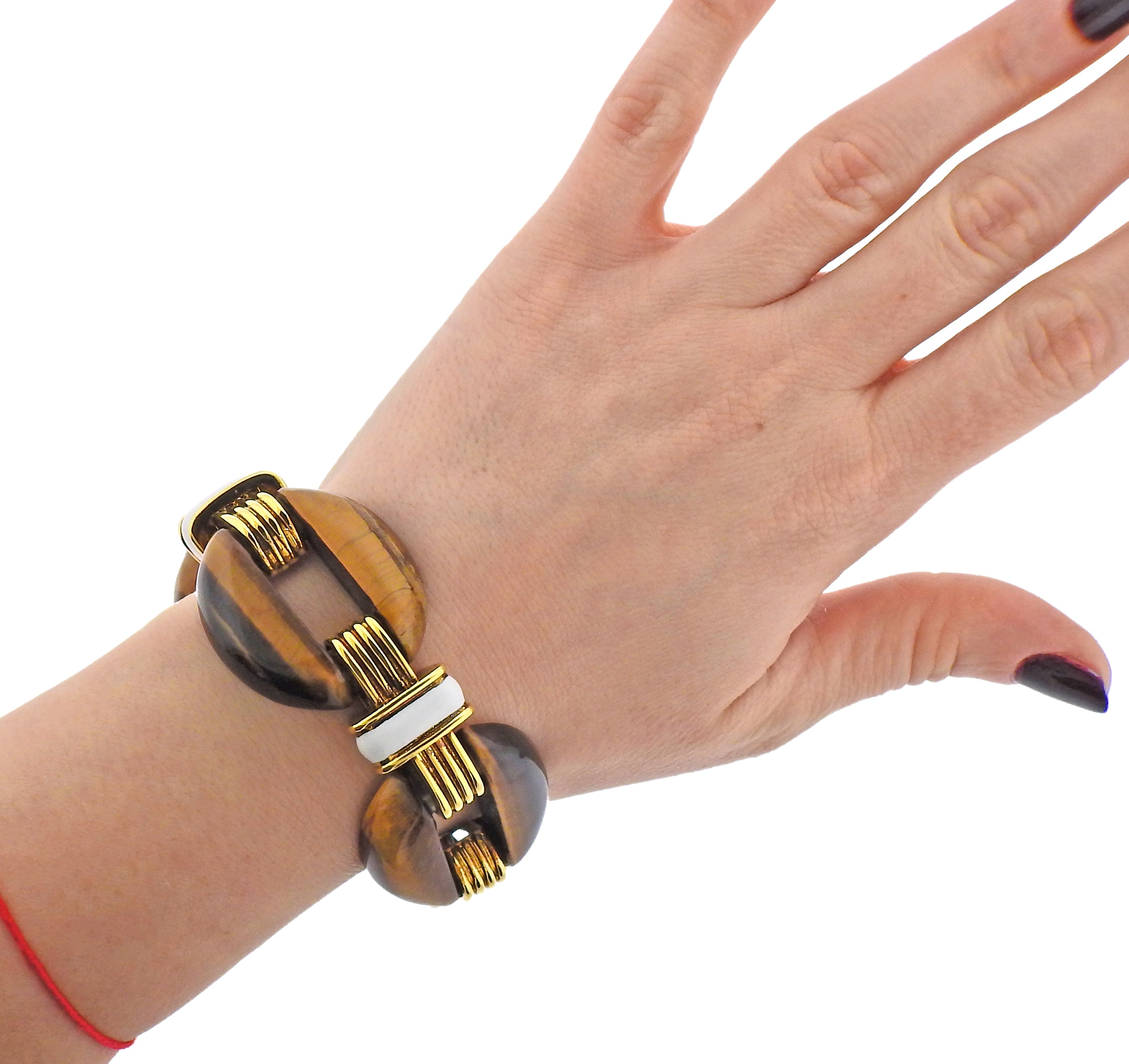 David Webb Tiger's Eye Enamel Gold Nautical Link Bracelet - Oak Gem