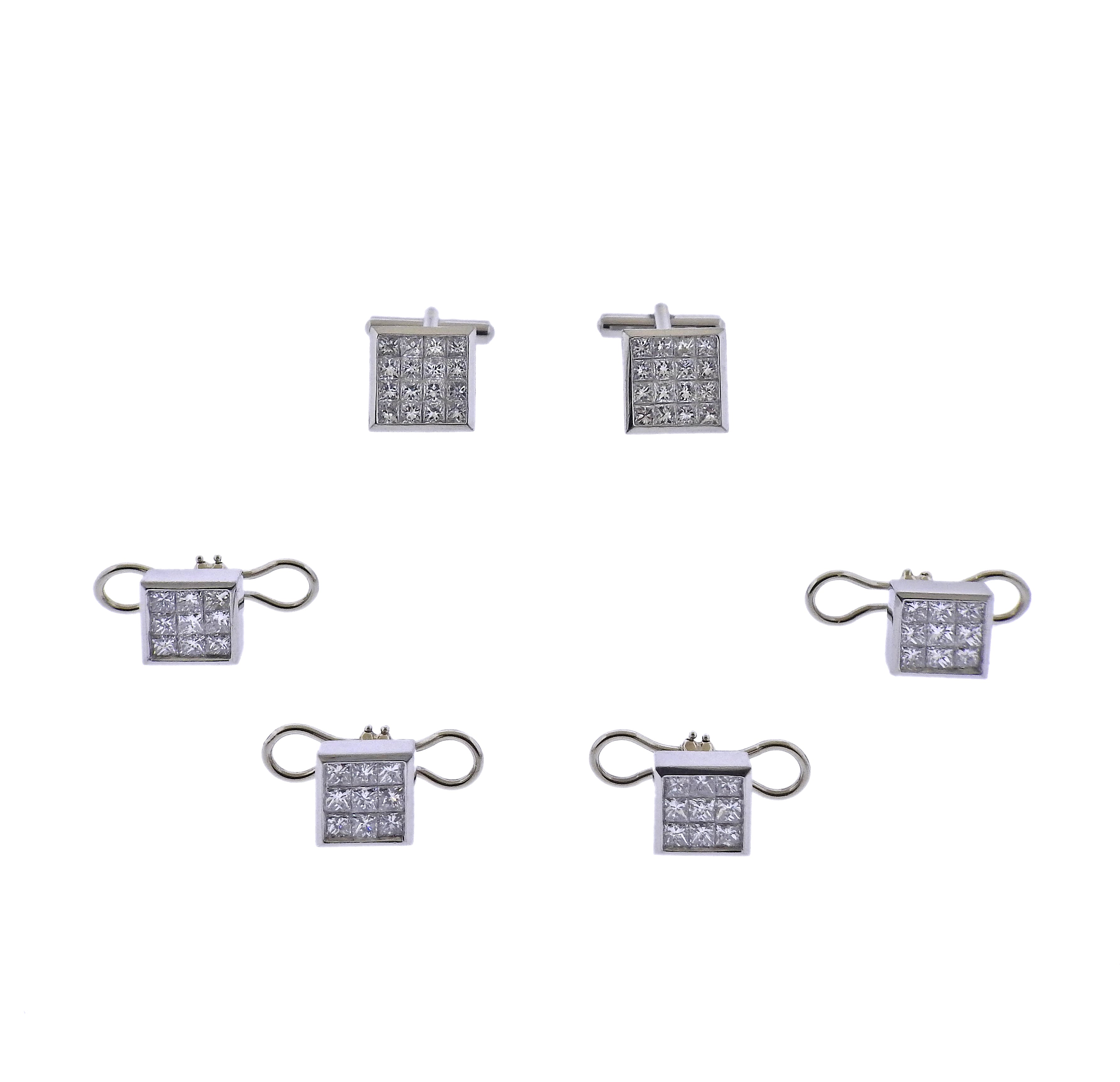 Platinum 8.50ctw Diamond Cufflinks Stud Dress Set