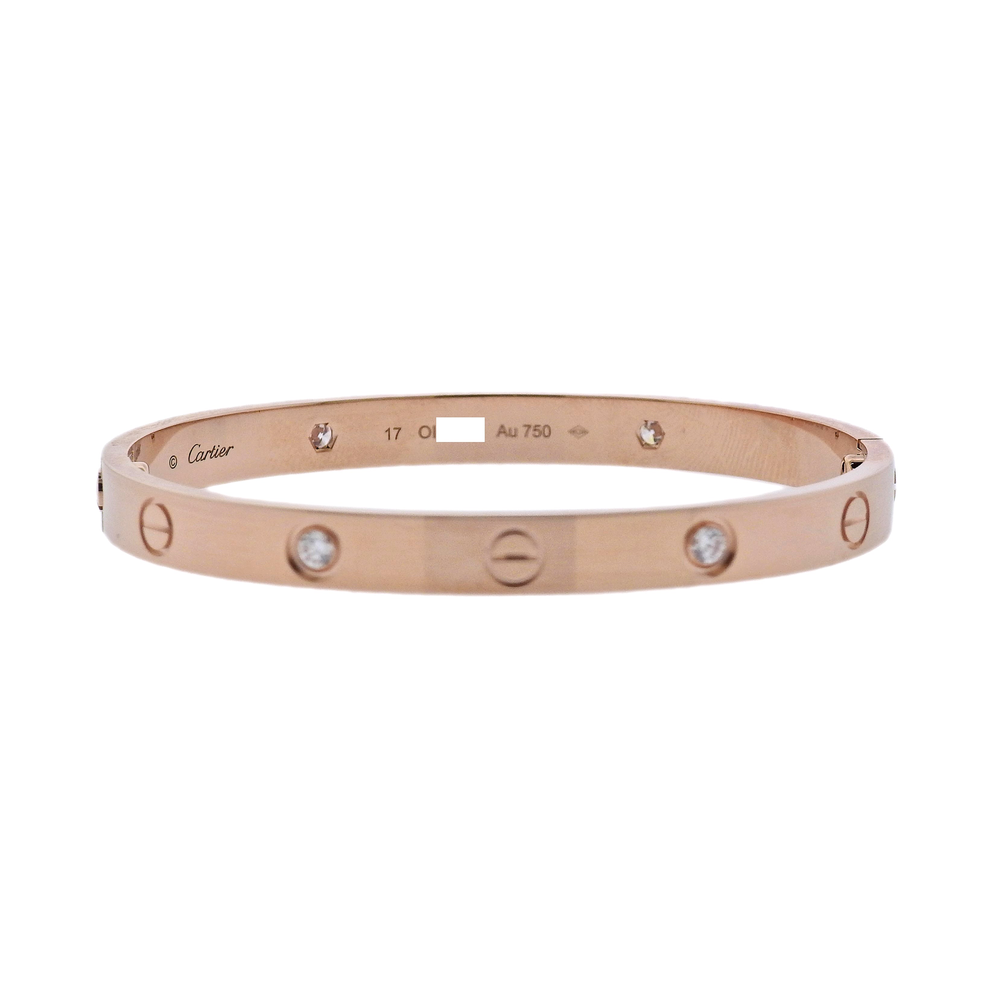 Cartier Love Rose Gold Diamond Bracelet Size 17
