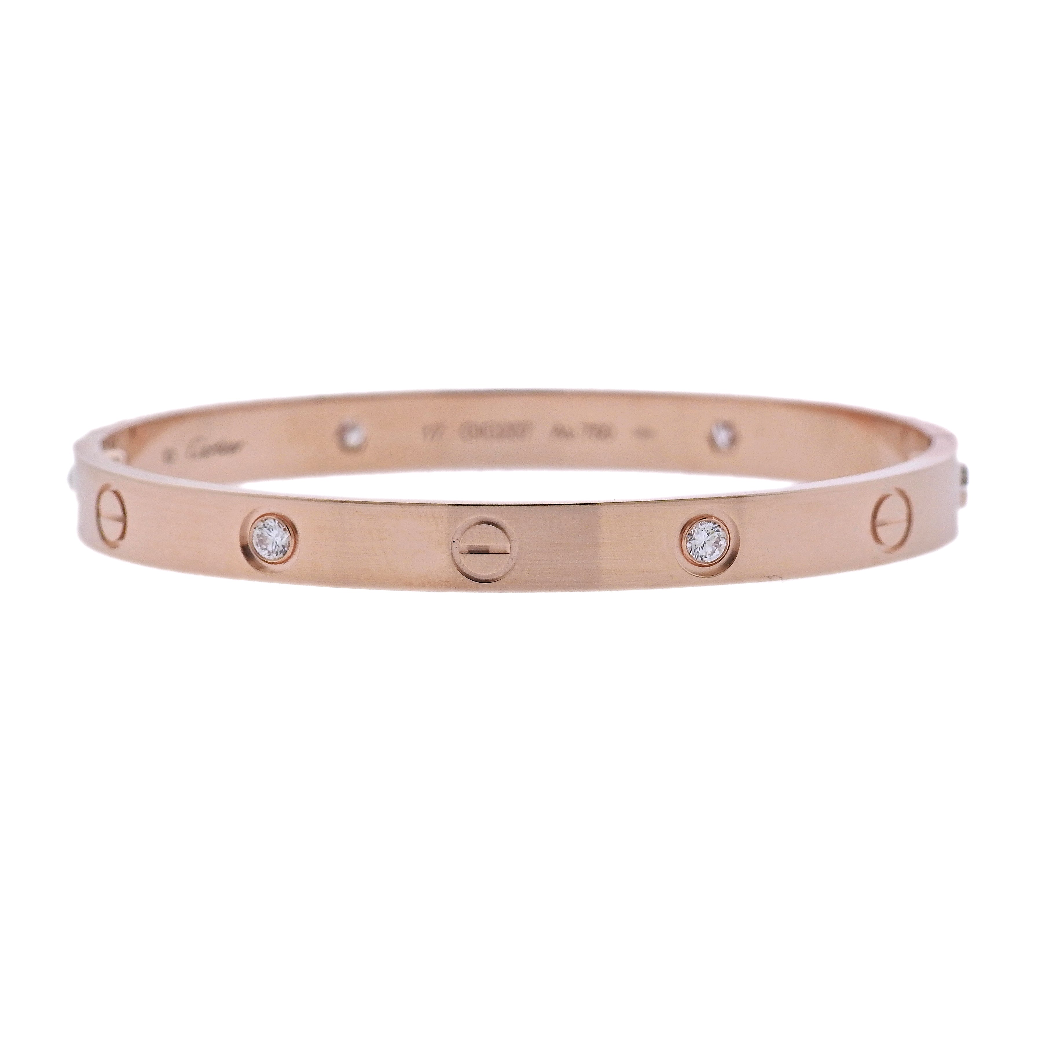 Cartier Love Rose Gold Diamond Bracelet Size 17