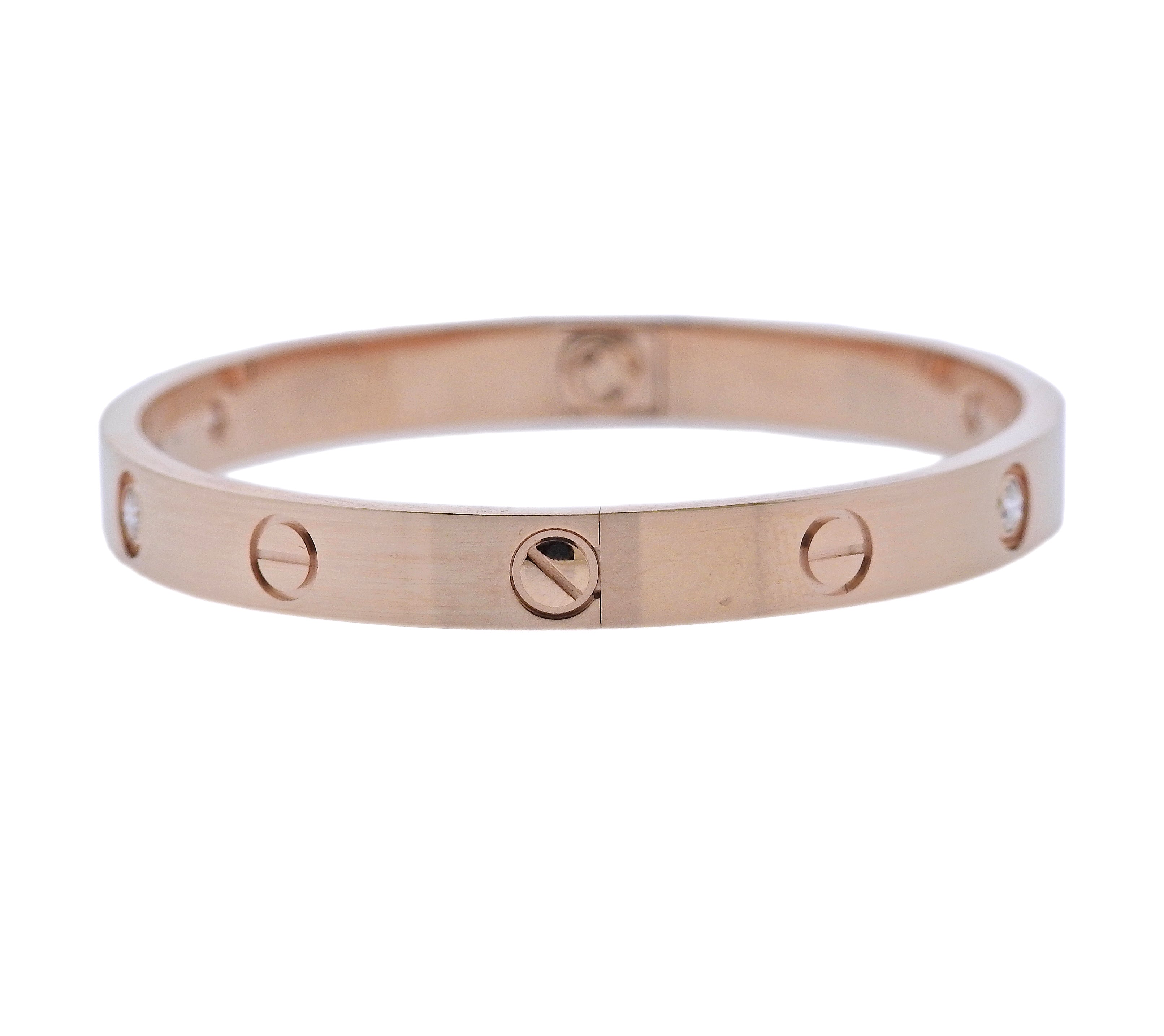Cartier Love Rose Gold Diamond Bracelet Size 17