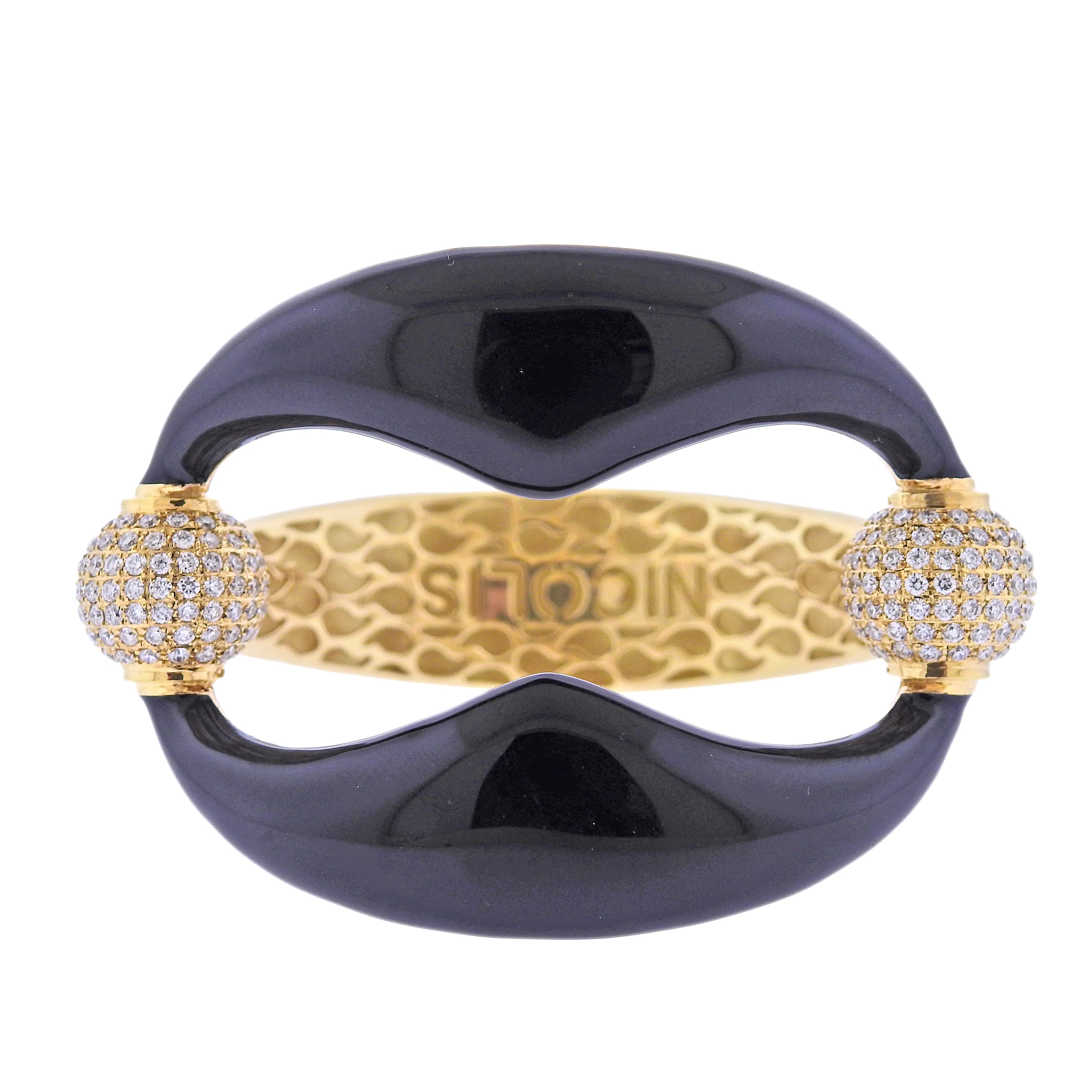 Nicolis Cola Black Enamel Diamond Rose Gold Bangle Bracelet