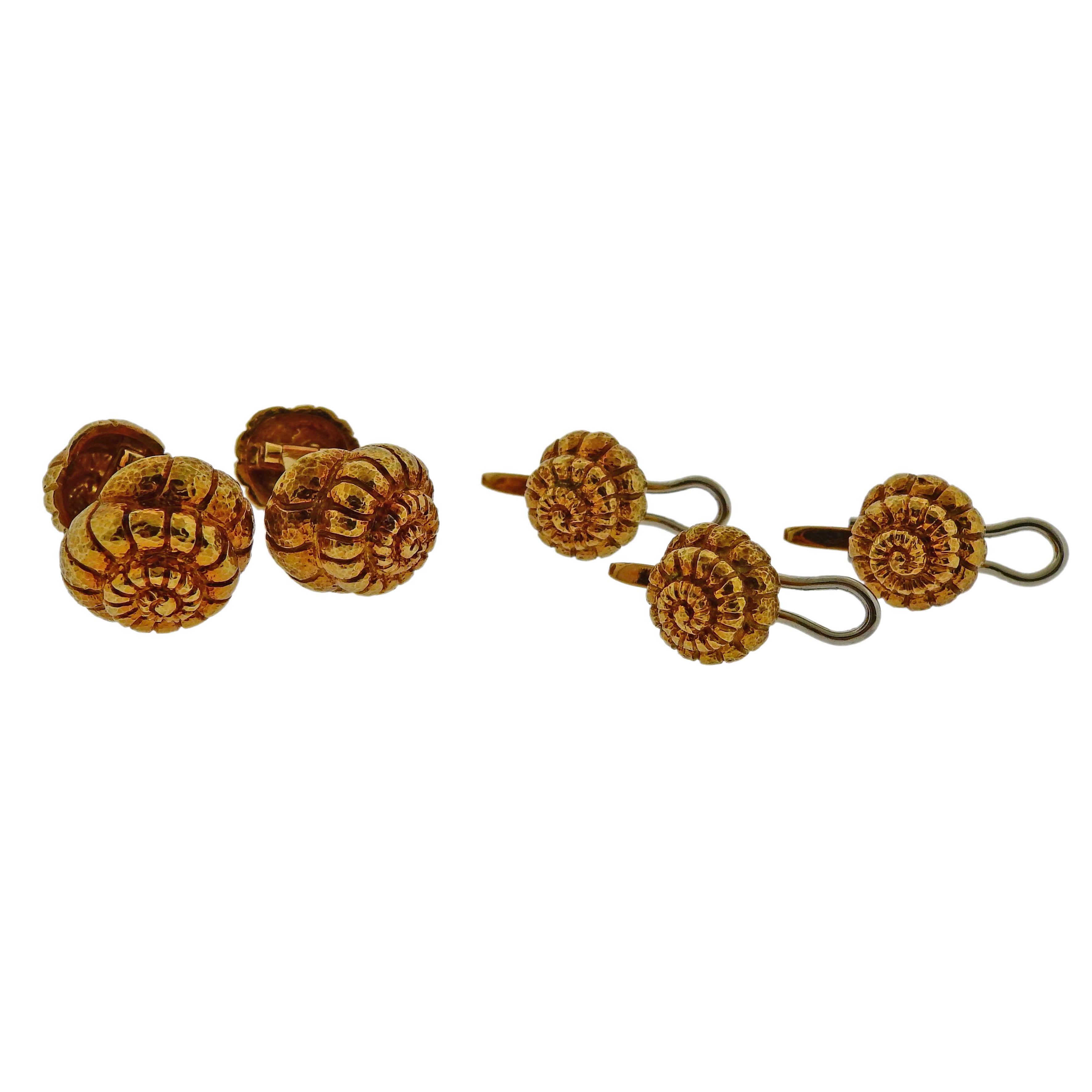 David Webb Nautilus Gold Cufflinks Stud Set - Oak Gem