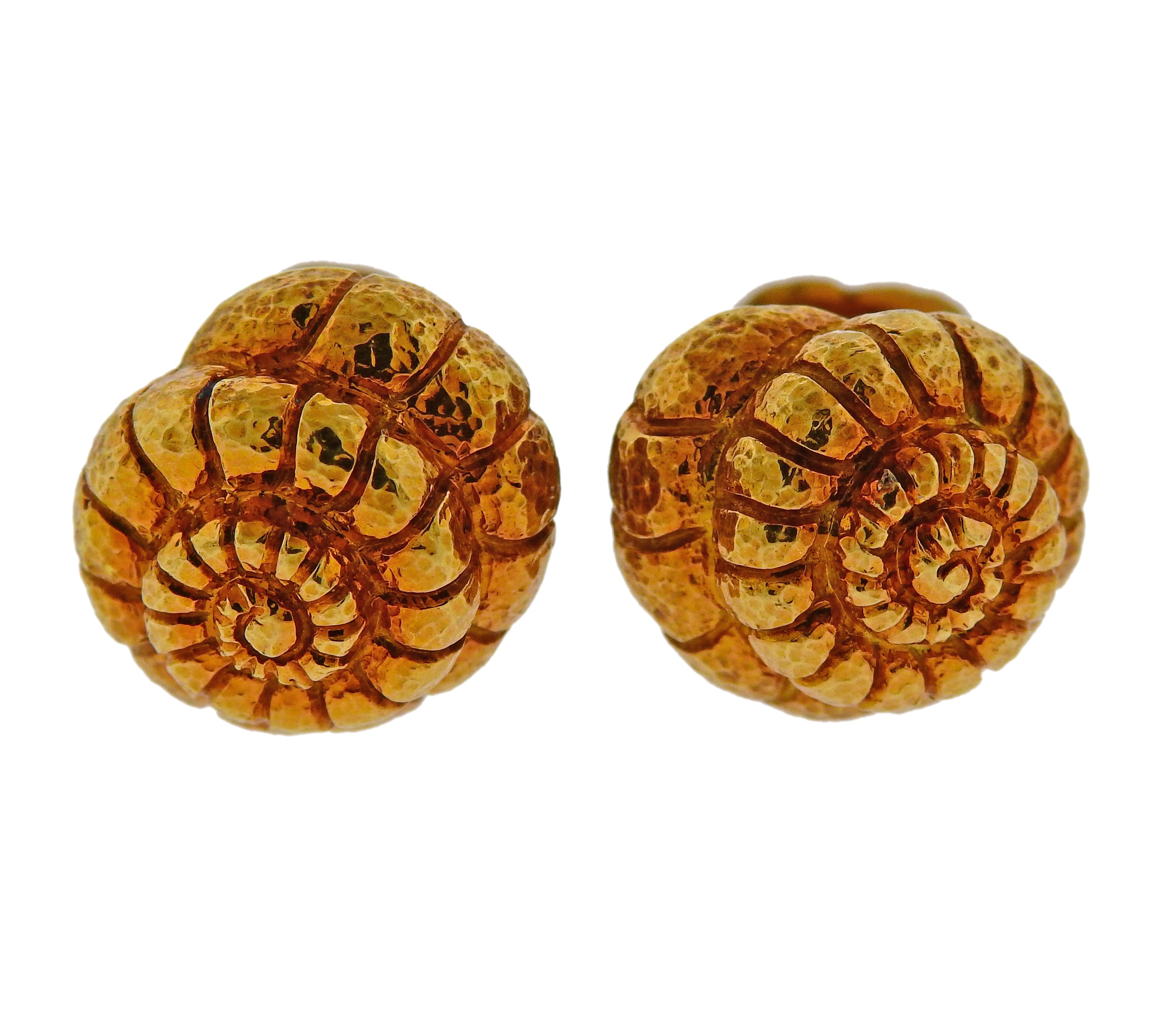 David Webb Nautilus Gold Cufflinks Stud Set - Oak Gem