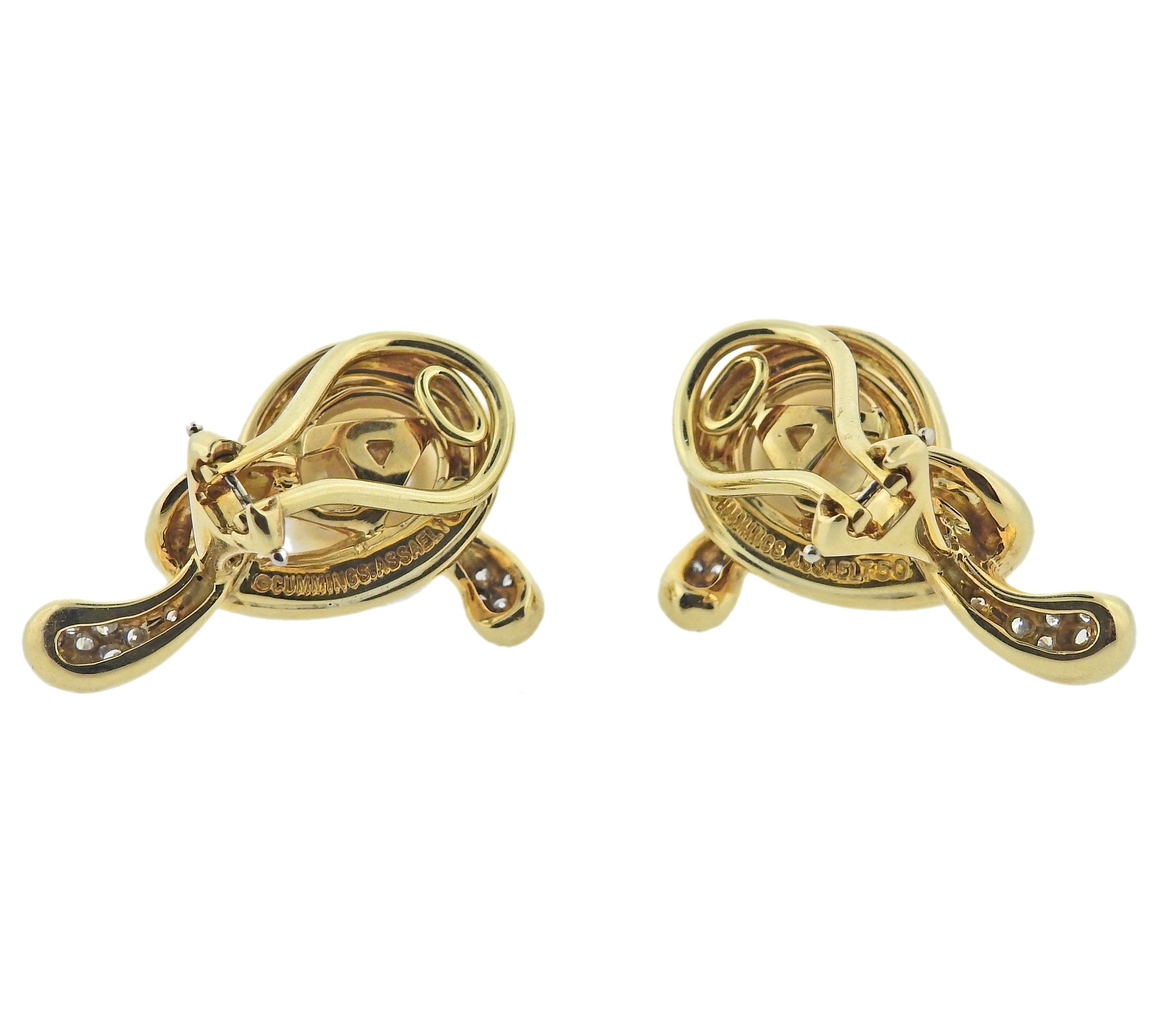 Angela Cummings Assael Gold Diamond Pearl Earrings