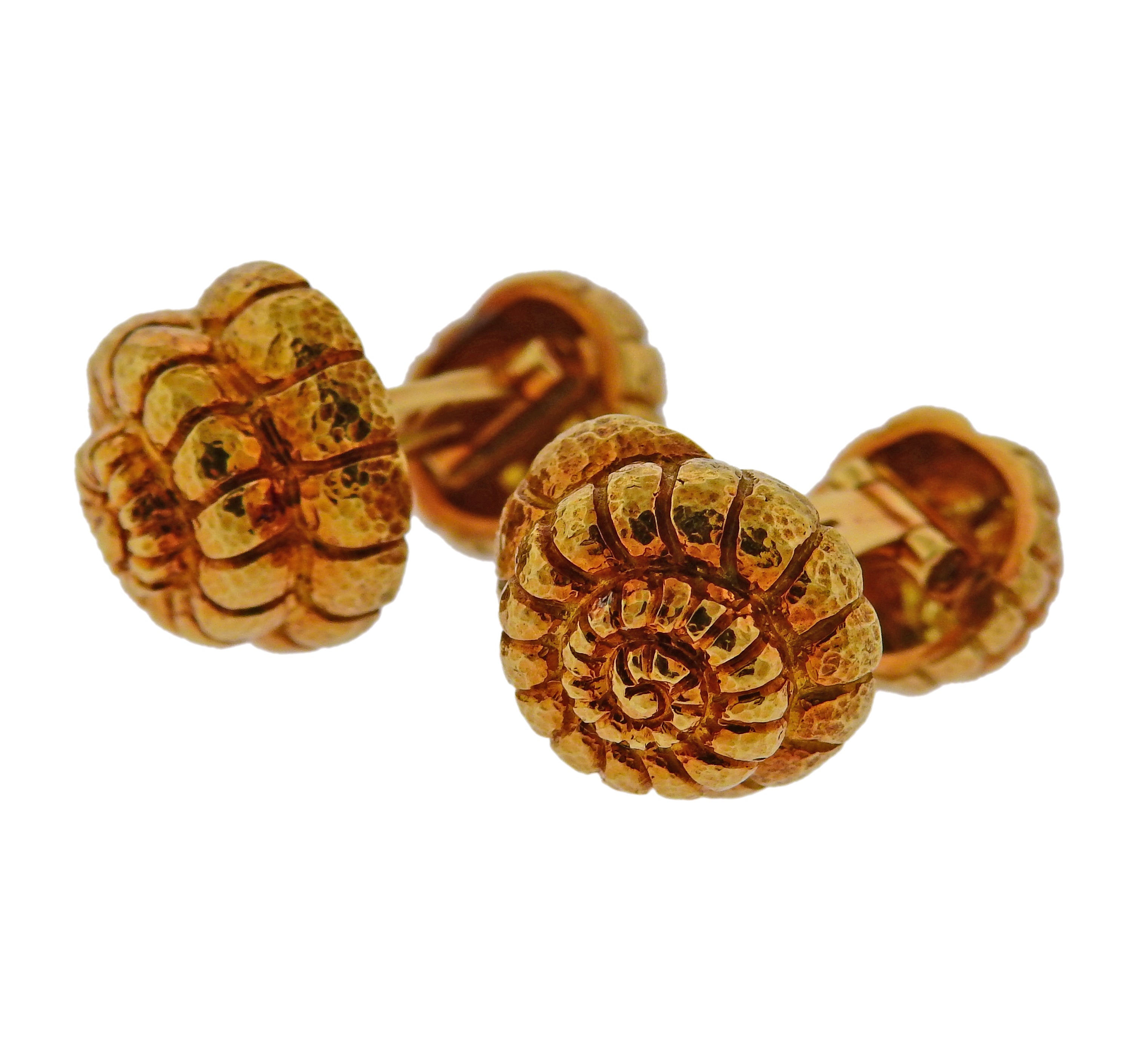 David Webb Nautilus Gold Cufflinks Stud Set - Oak Gem