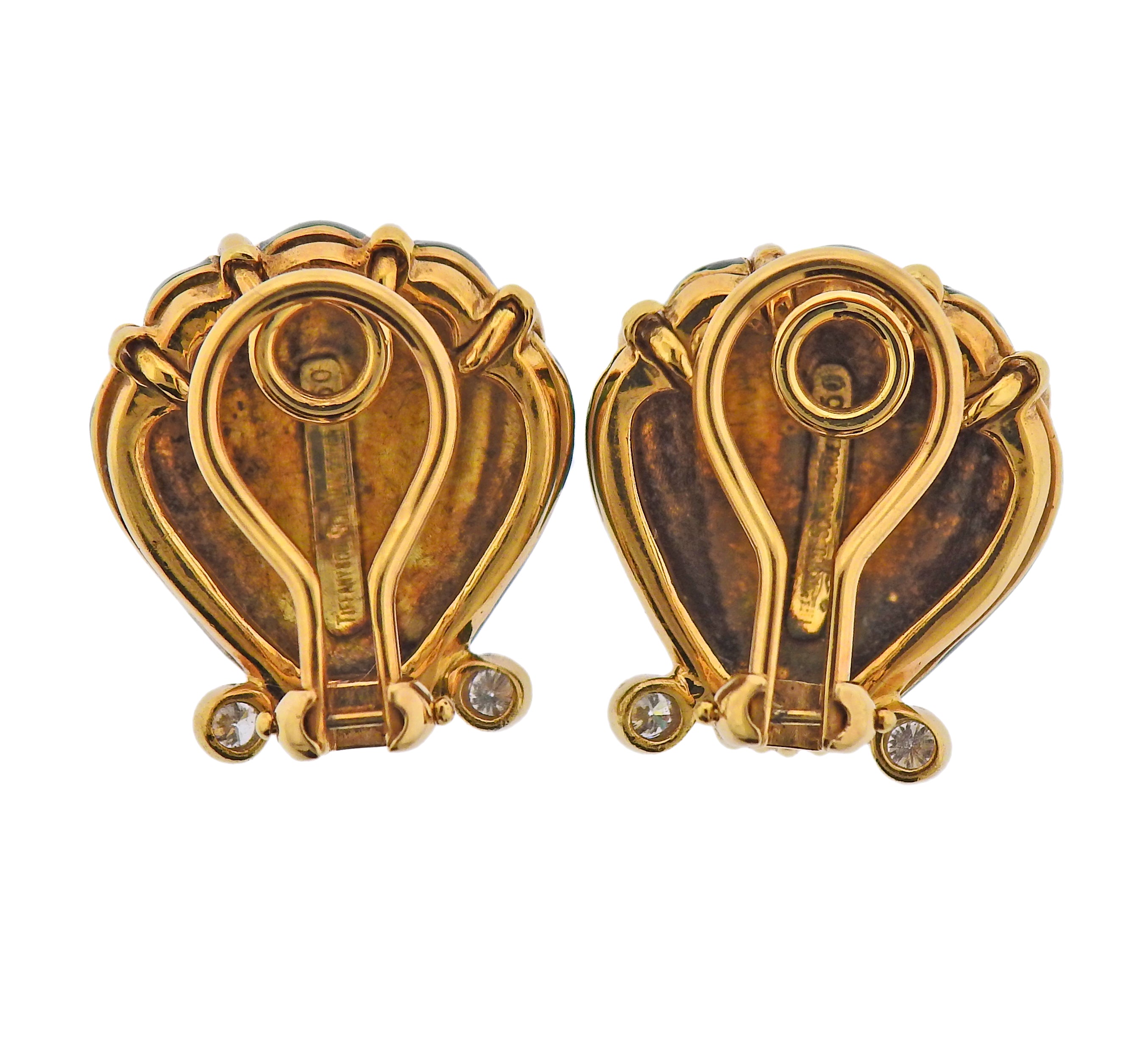 Tiffany & Co Schlumberger Enamel Diamond Shell Earrings - Oak Gem