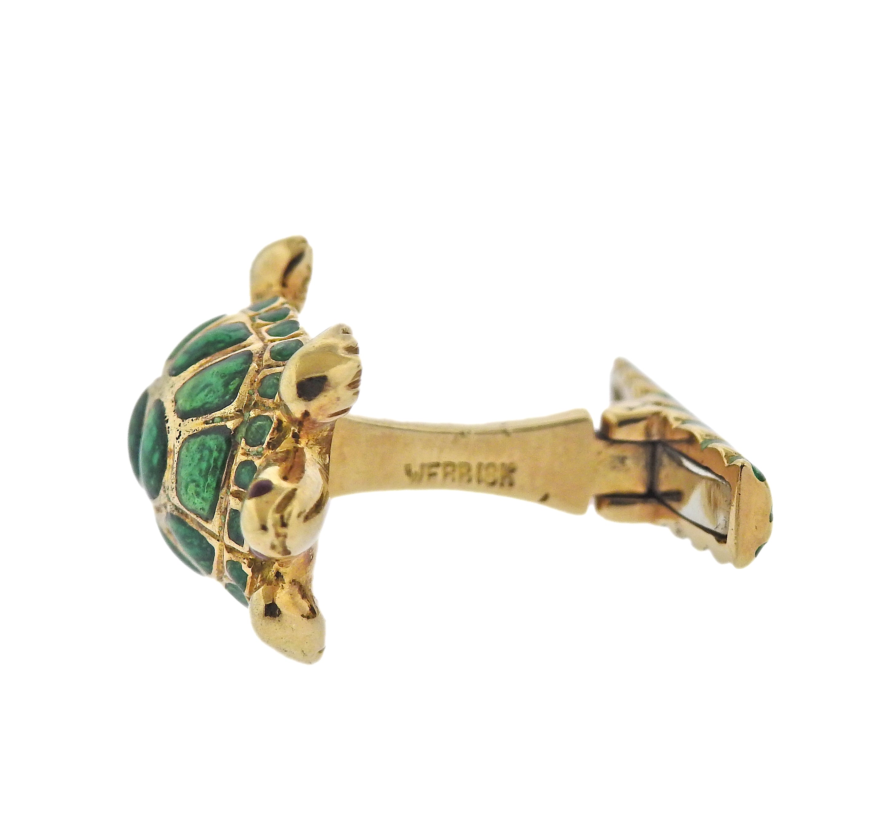 David Webb Enamel Gold Turtle Cufflinks