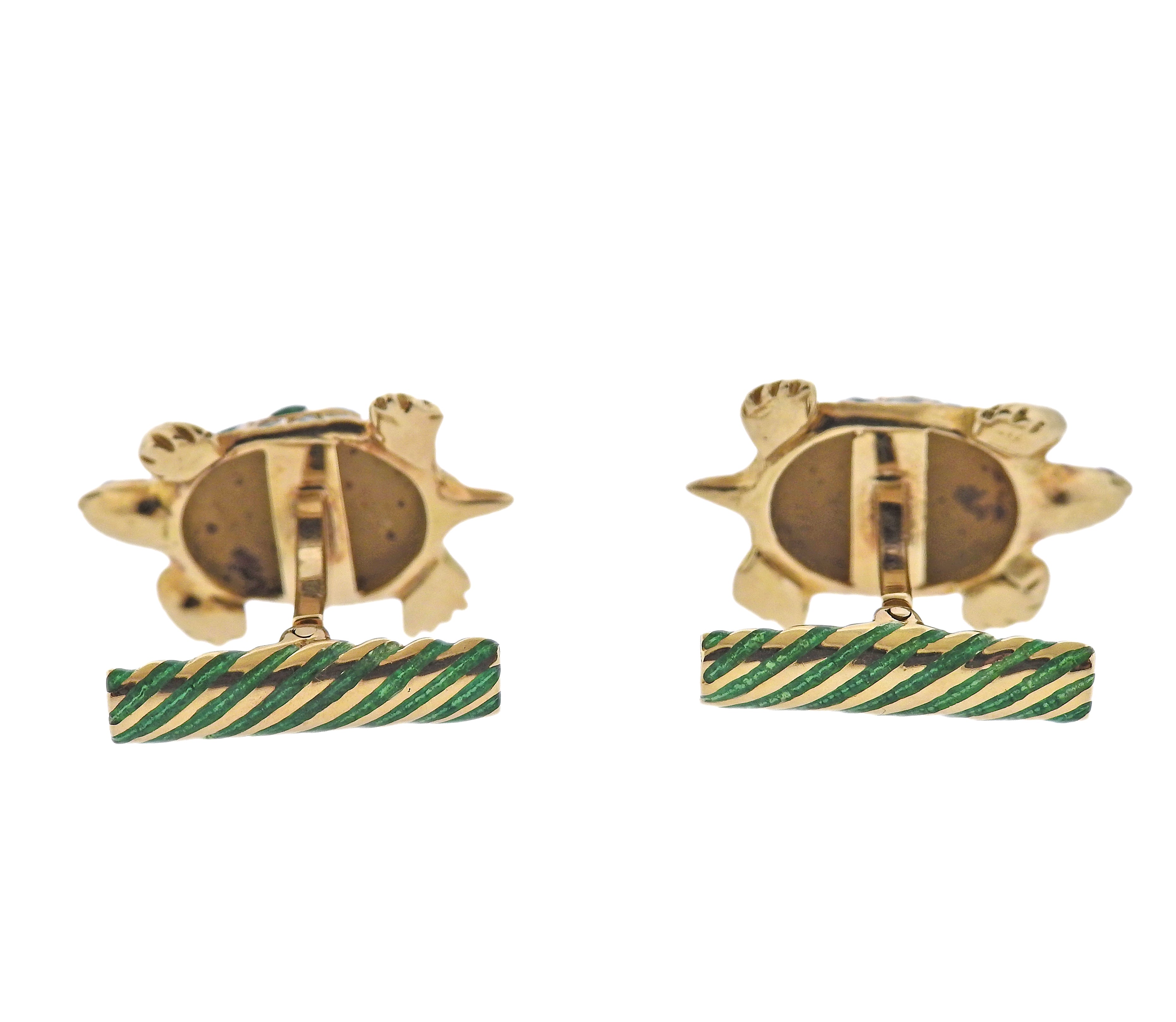 David Webb Enamel Gold Turtle Cufflinks