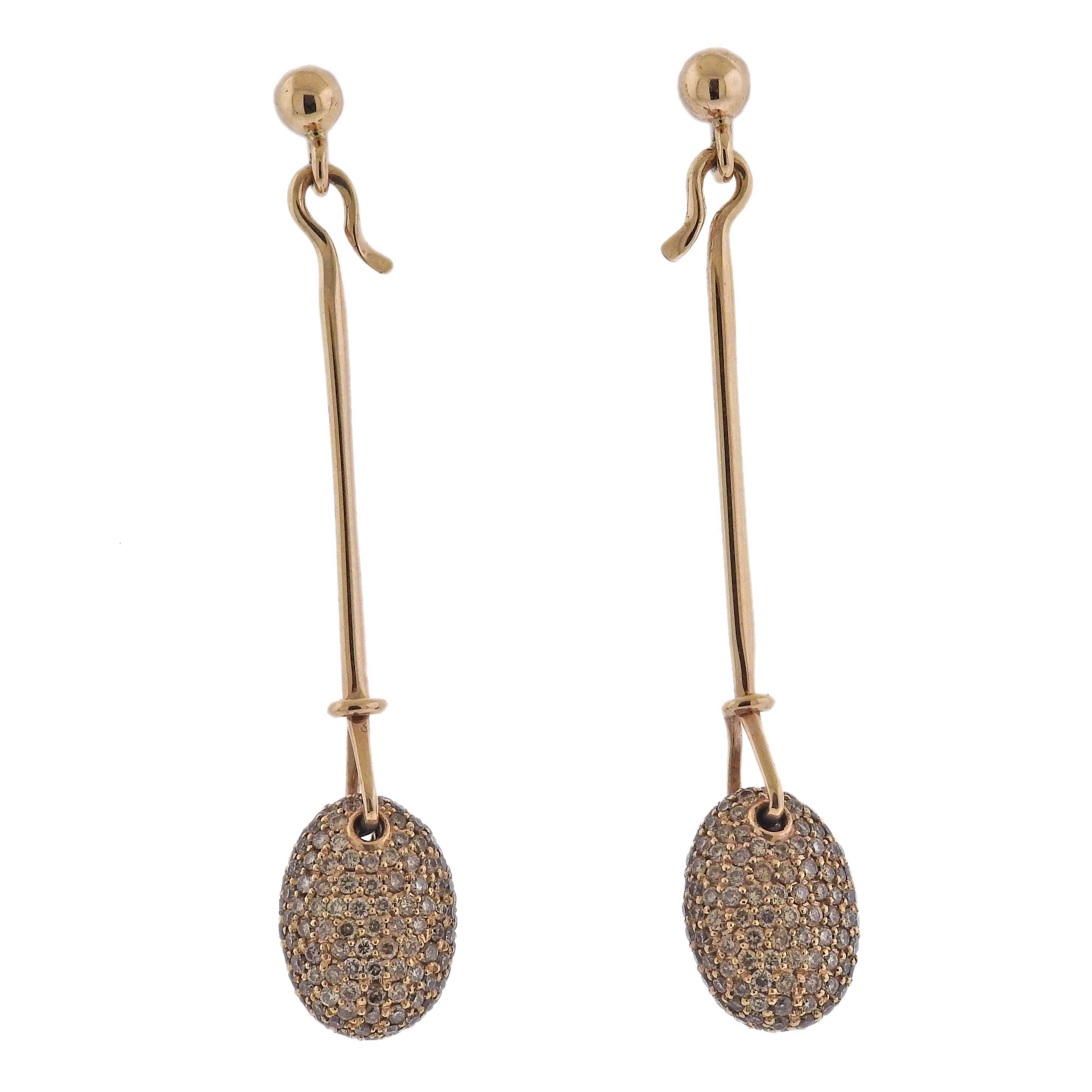 Georg Jensen Dew Drop 18k Gold Fancy Diamond Drop Earrings 1144