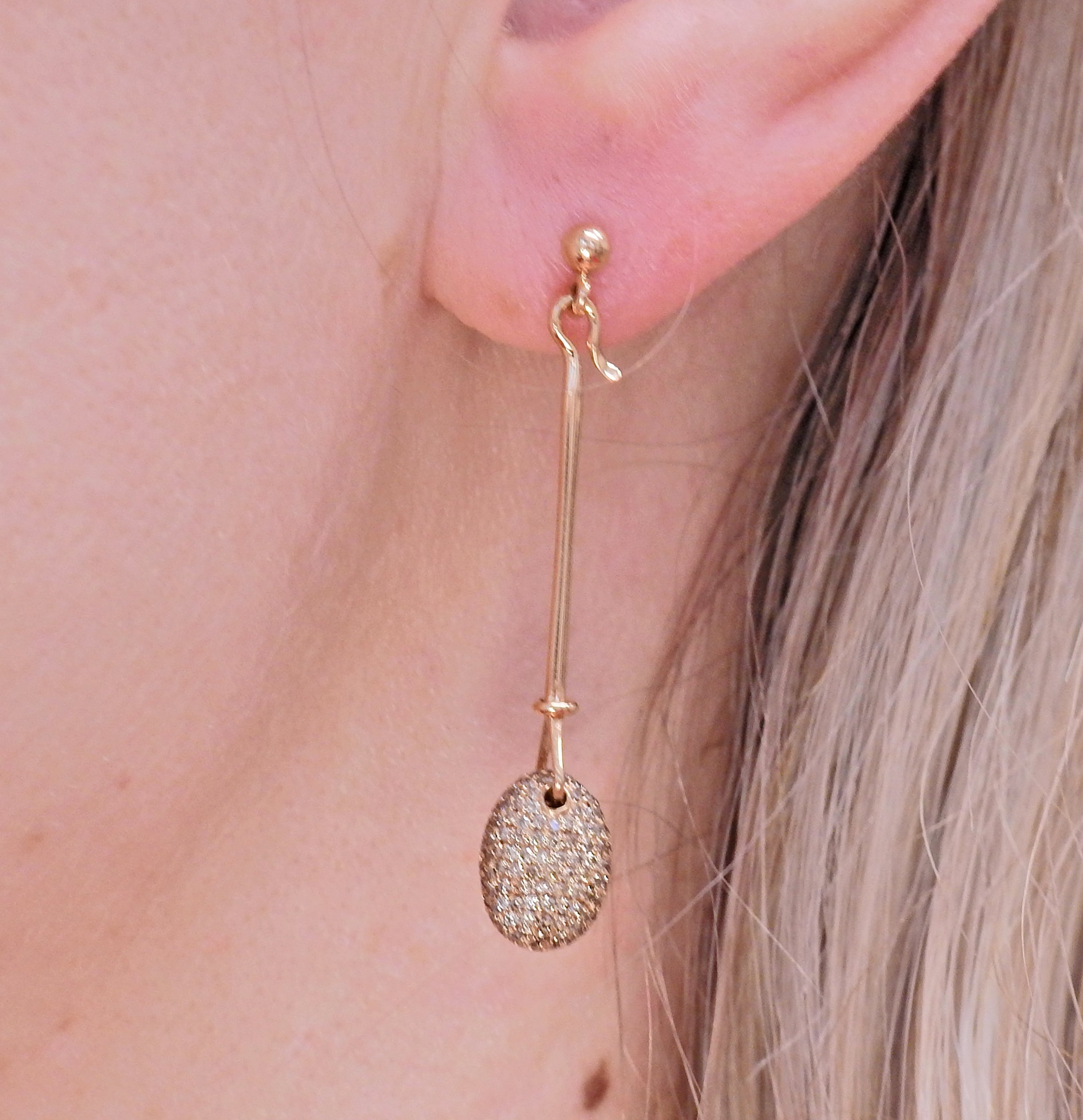 Georg Jensen Dew Drop 18k Gold Fancy Diamond Drop Earrings 1144