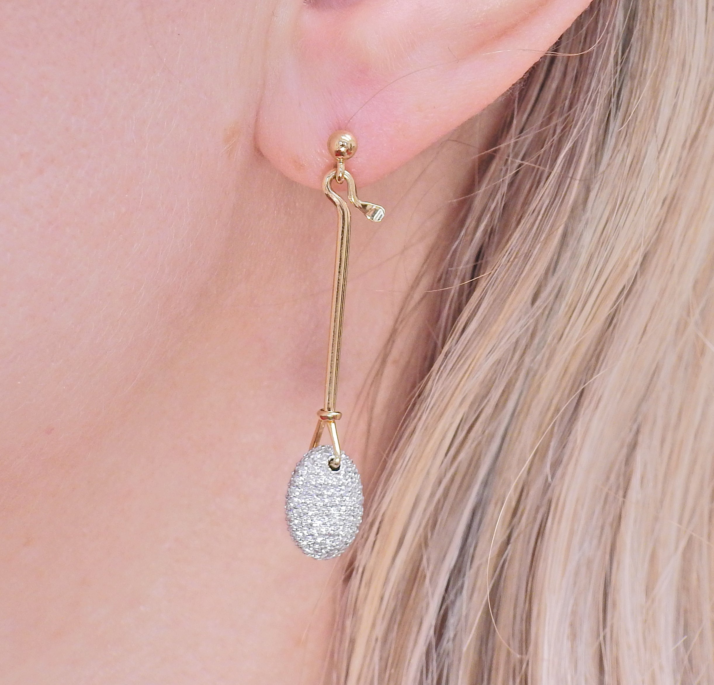 Georg Jensen Dew Drop 18k Gold Diamond Earrings 1128