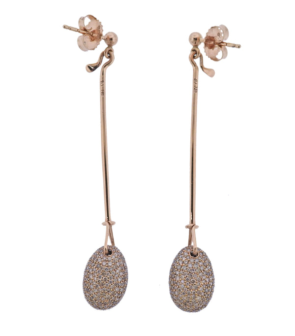 Georg Jensen Dew Drop 18k Gold Fancy Diamond Drop Earrings 1128