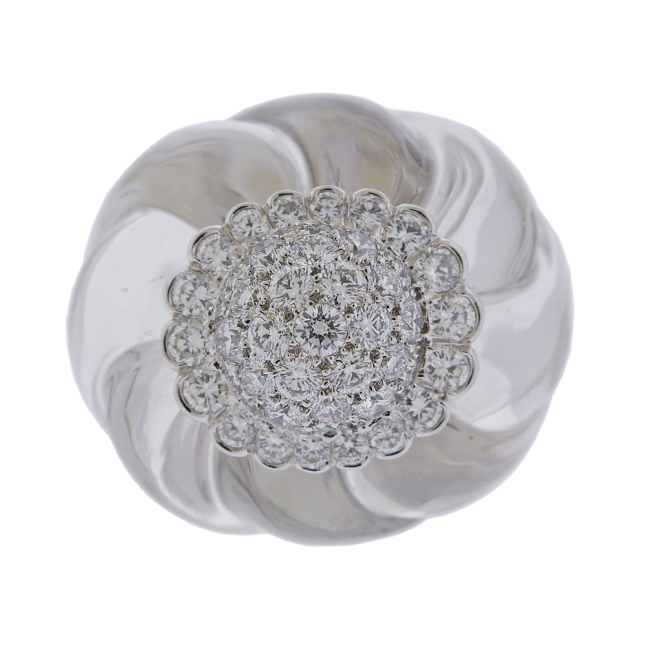 David Webb Carved Crystal Diamond Gold Platinum Ring - Oak Gem