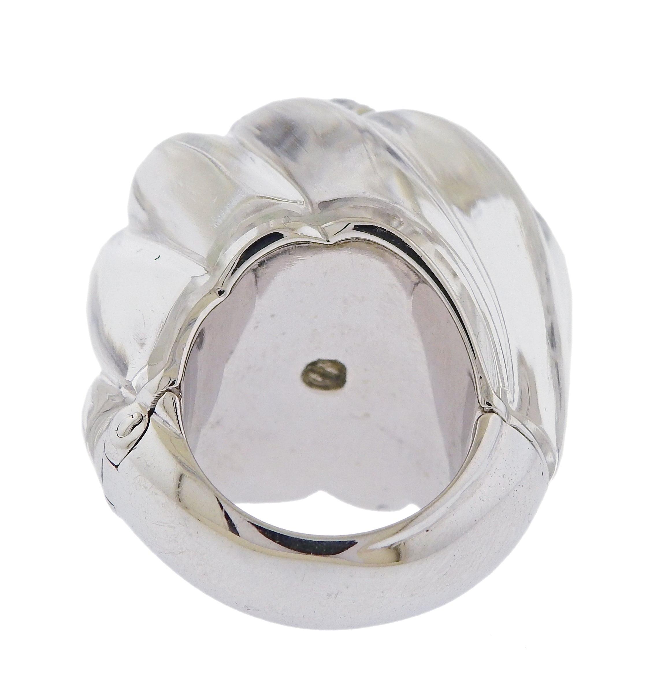 David Webb Carved Crystal Diamond Gold Platinum Ring - Oak Gem