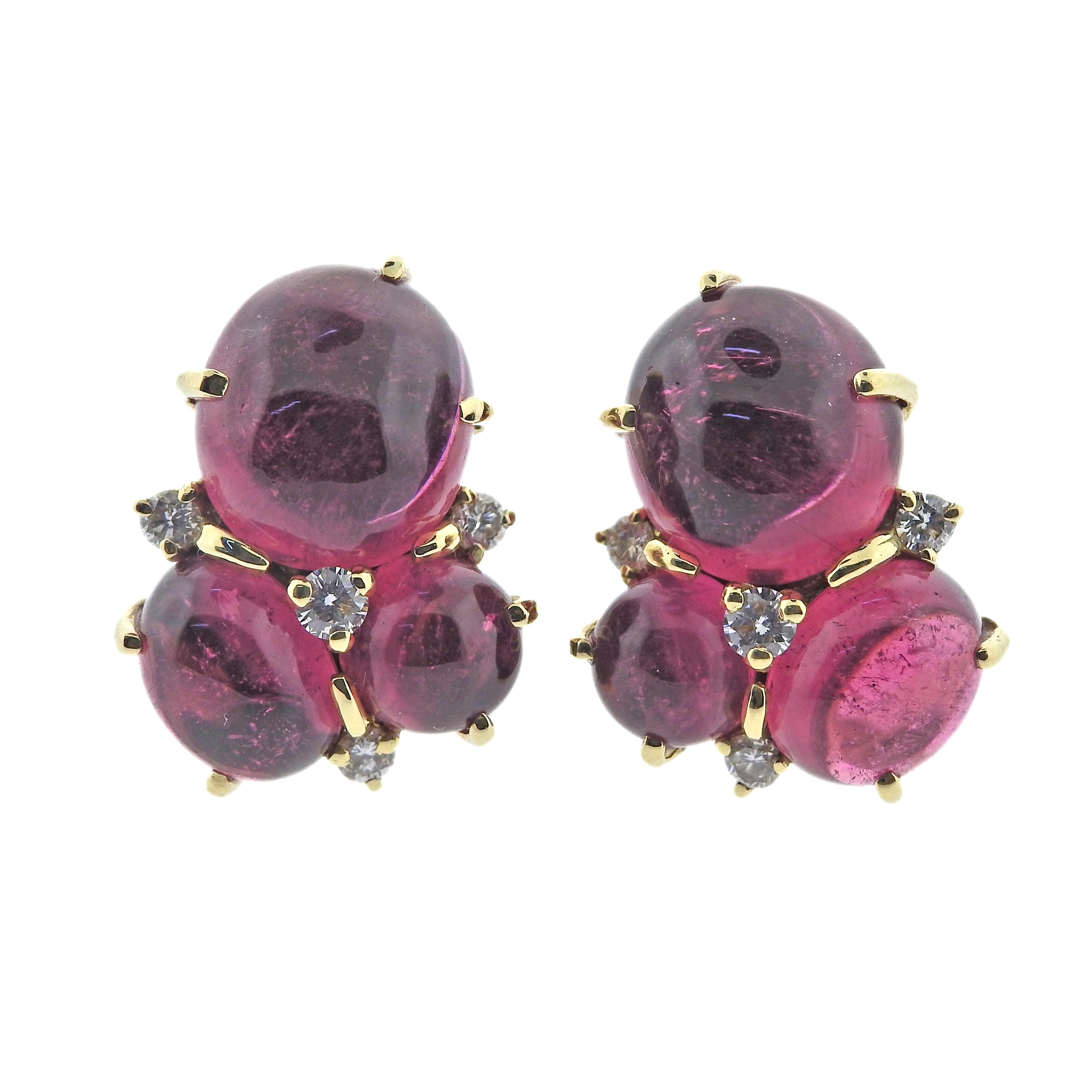 Seaman Schepps Pink Tourmaline Diamond Gold Earrings