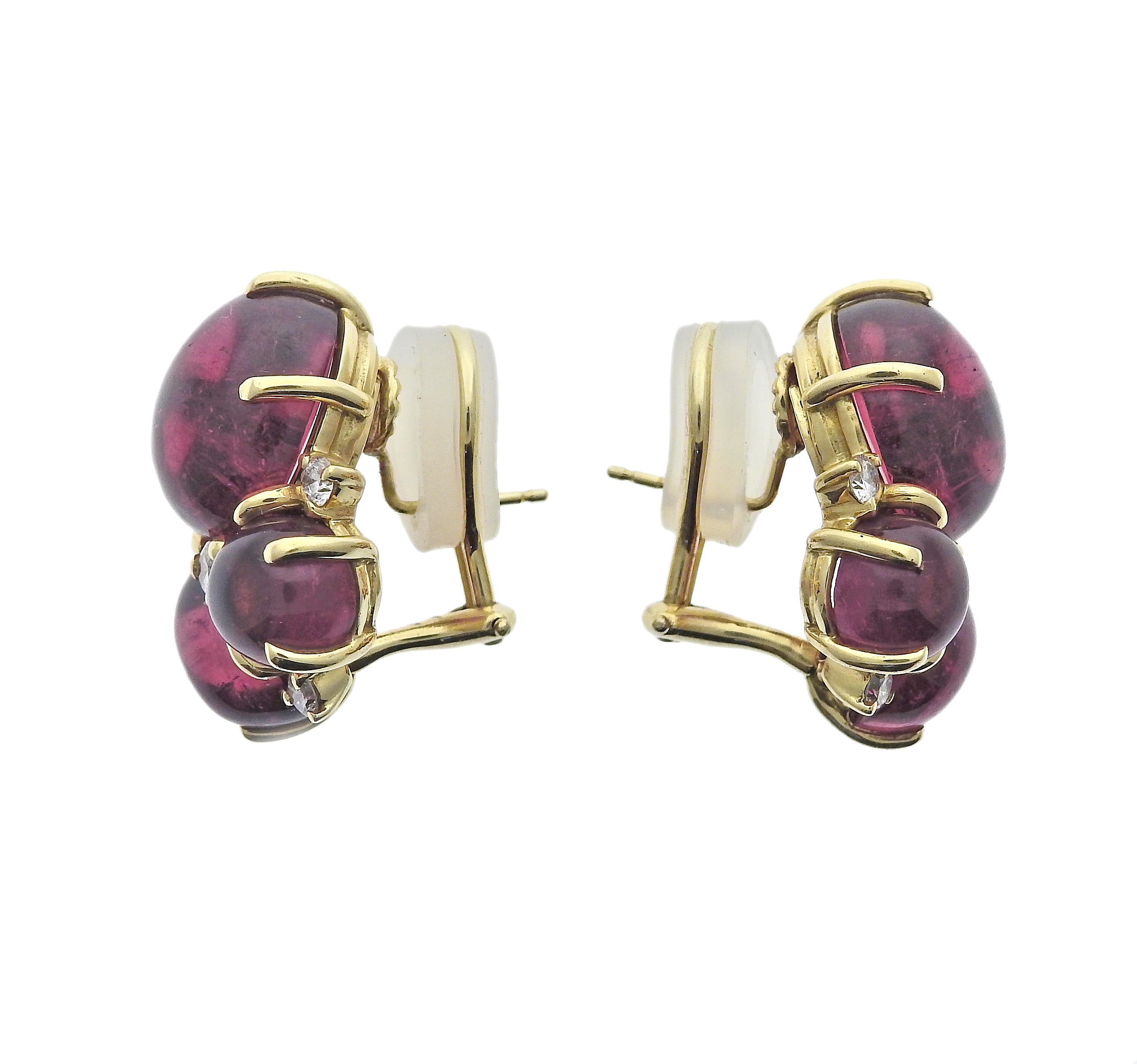 Seaman Schepps Pink Tourmaline Diamond Gold Earrings