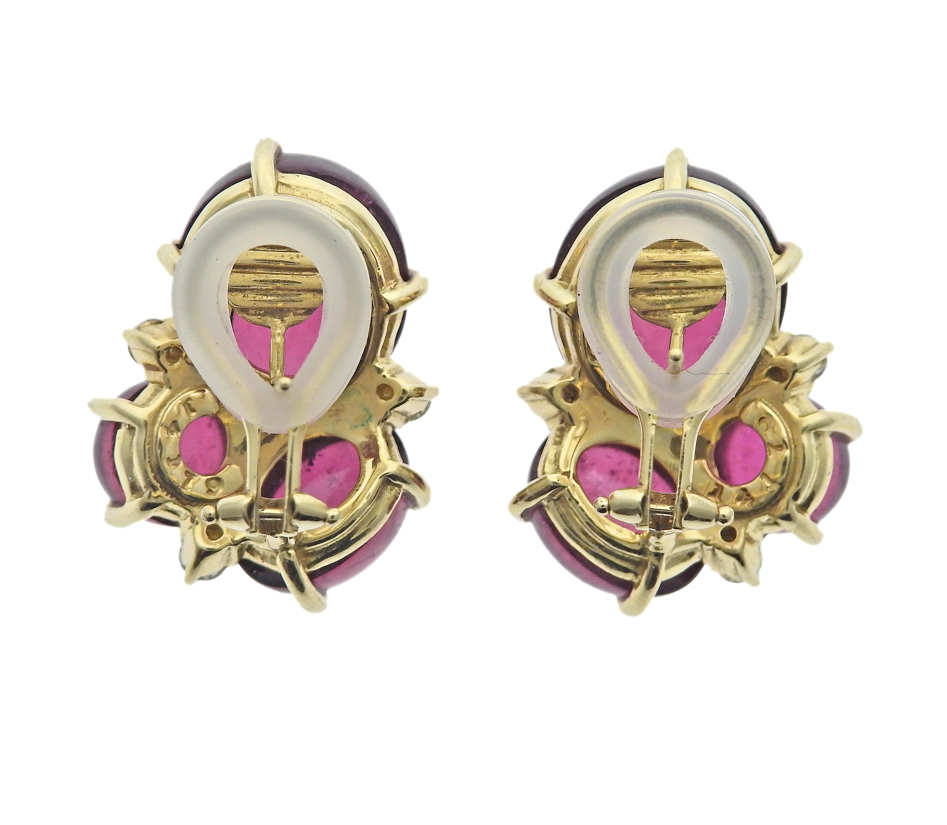 Seaman Schepps Pink Tourmaline Diamond Gold Earrings