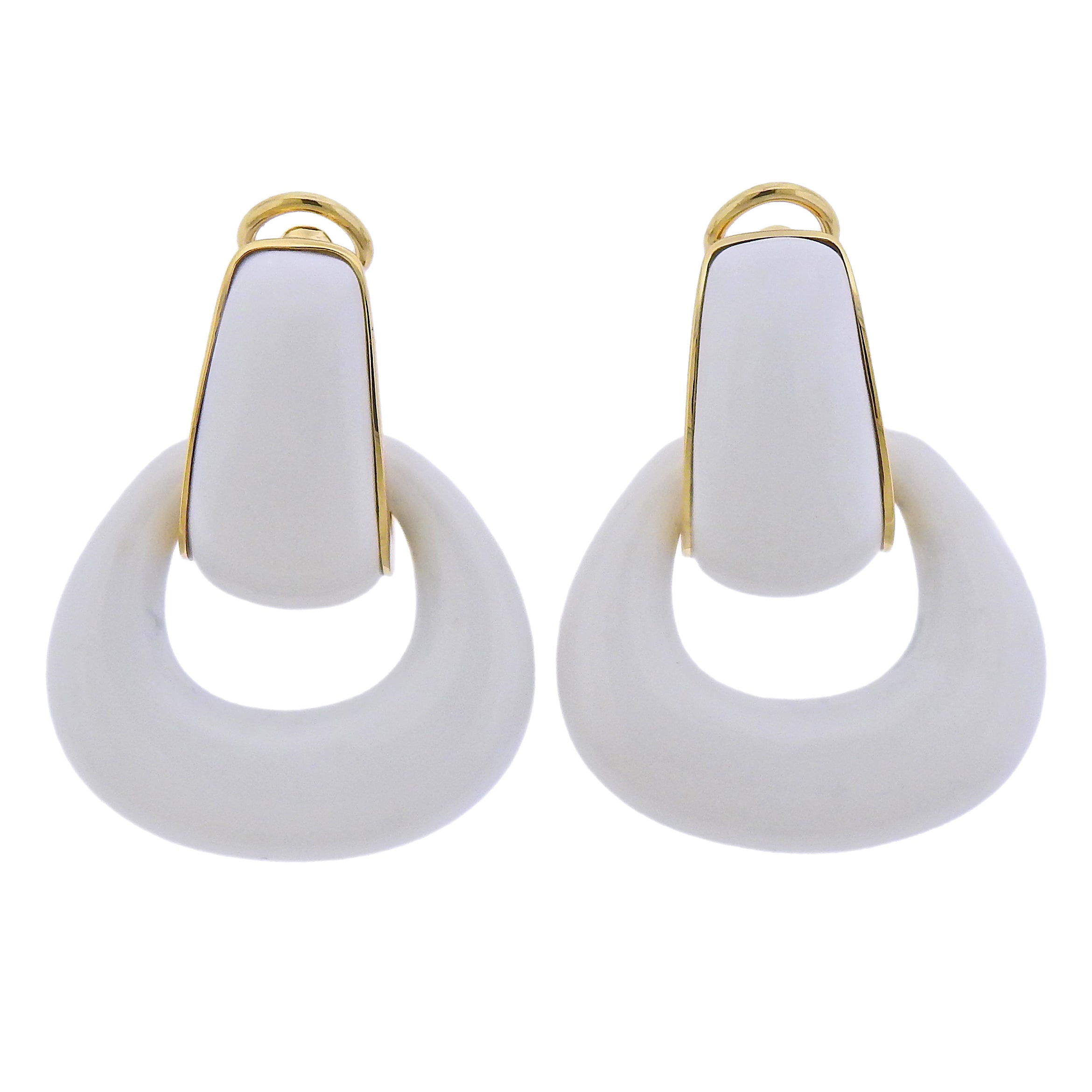 Seaman Schepps Gold White Agate Madison Doorknocker Hoop Earrings - Oak Gem
