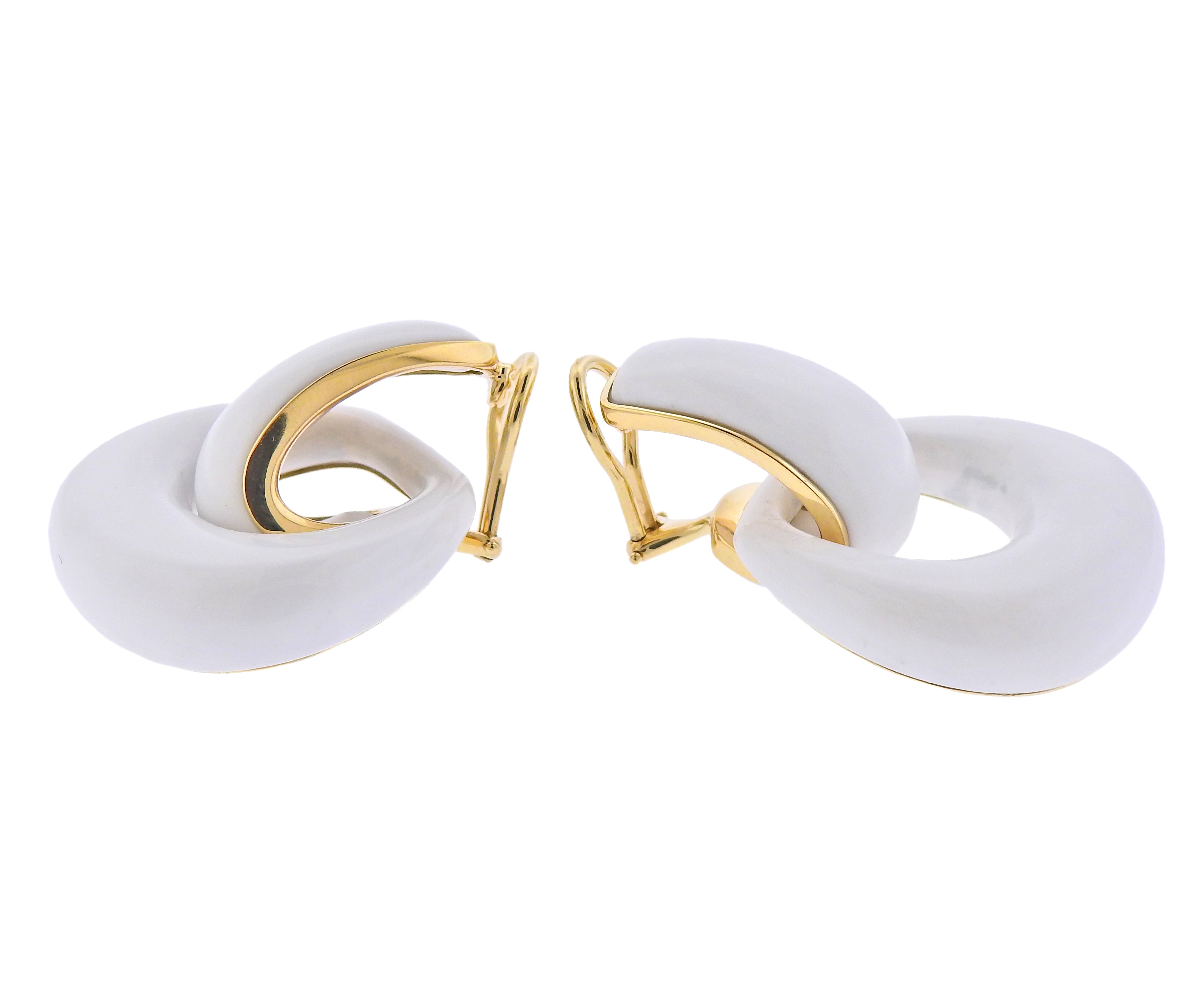 Seaman Schepps Gold White Agate Madison Doorknocker Hoop Earrings - Oak Gem