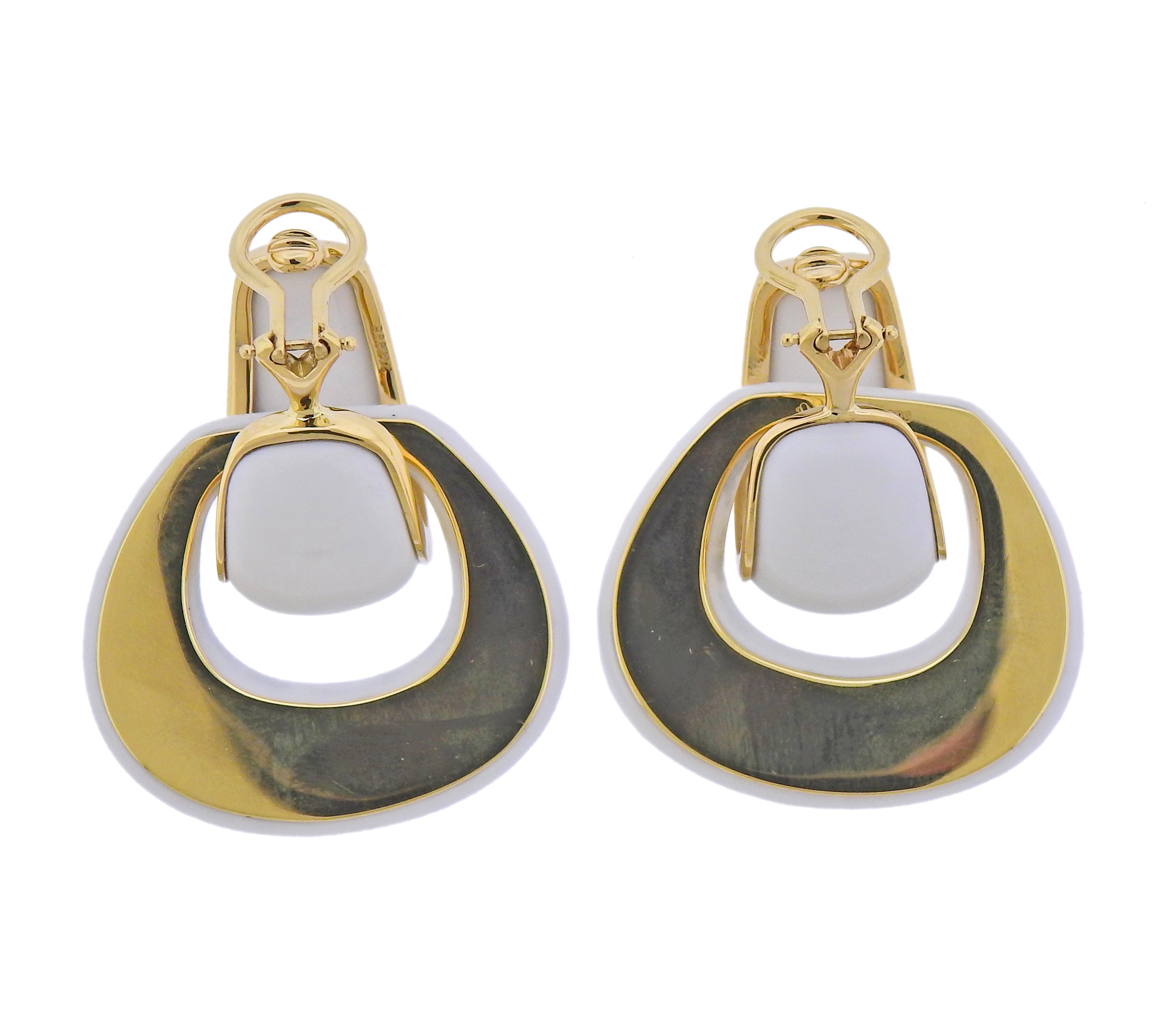 Seaman Schepps Gold White Agate Madison Doorknocker Hoop Earrings - Oak Gem