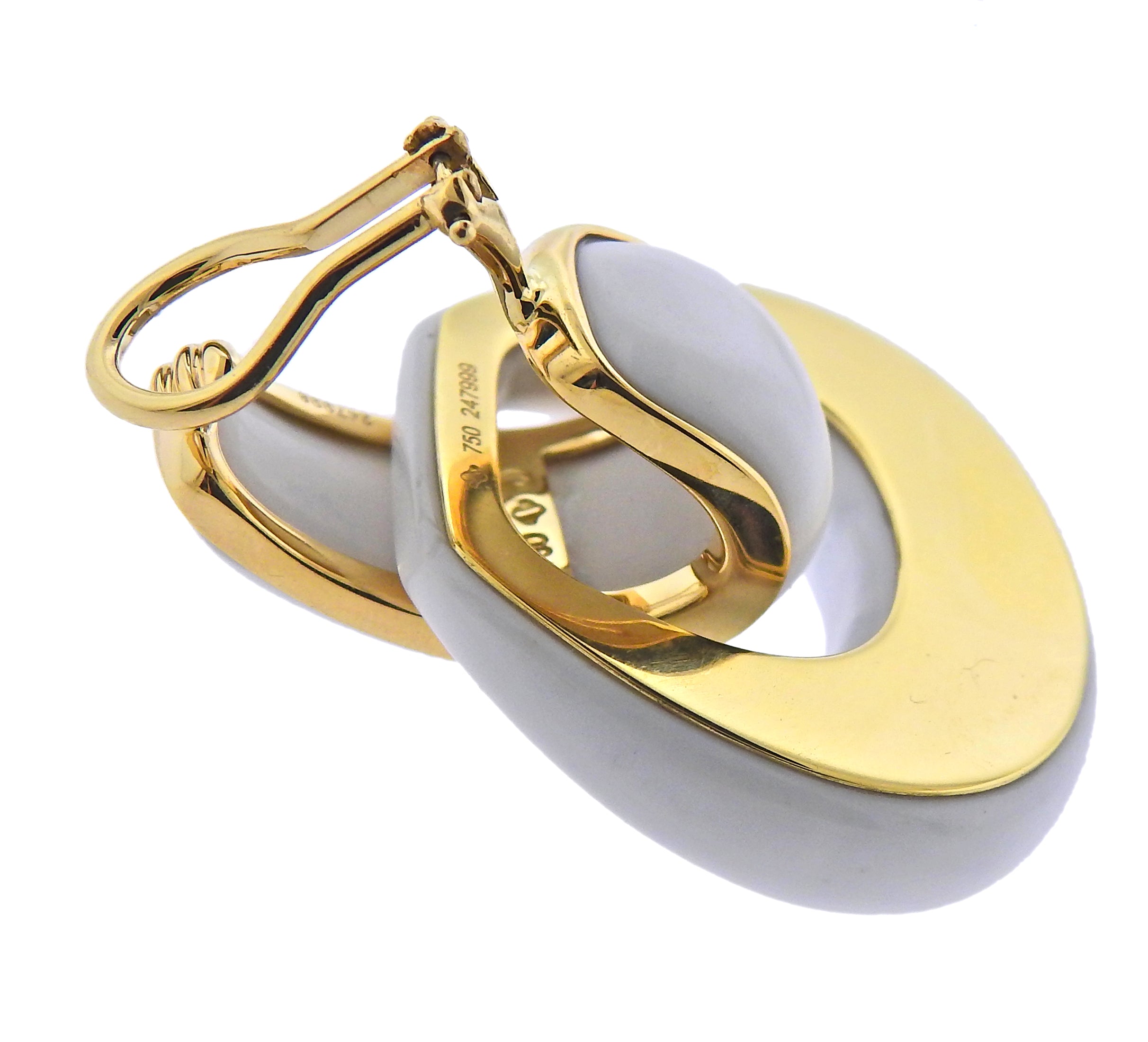 Seaman Schepps Gold White Agate Madison Doorknocker Hoop Earrings - Oak Gem