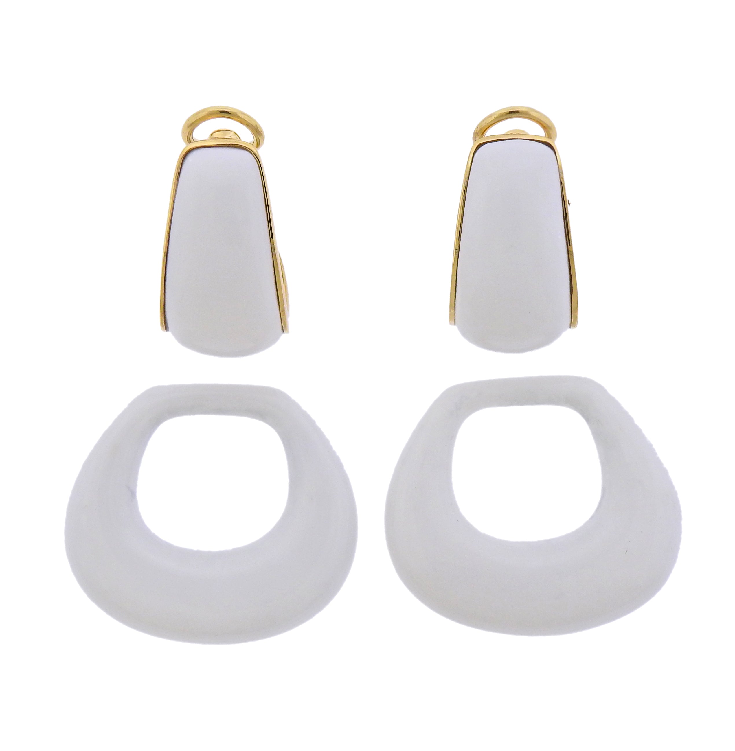 Seaman Schepps Gold White Agate Madison Doorknocker Hoop Earrings - Oak Gem