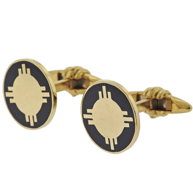 Deakin & Francis Gold Black Enamel Cufflinks - Oak Gem