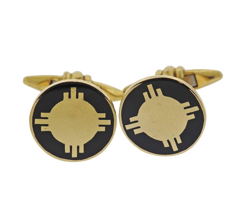 Deakin & Francis Gold Black Enamel Cufflinks - Oak Gem