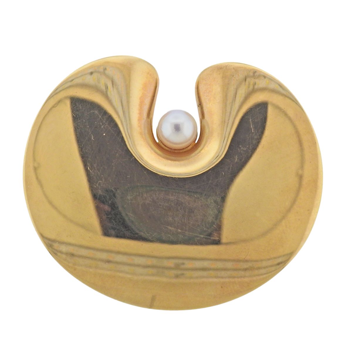 Georg Jensen Yellow Gold Pearl Brooch Pin No. 1351 - Oak Gem