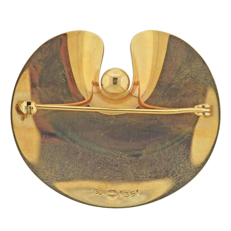 Georg Jensen Yellow Gold Pearl Brooch Pin No. 1351 - Oak Gem