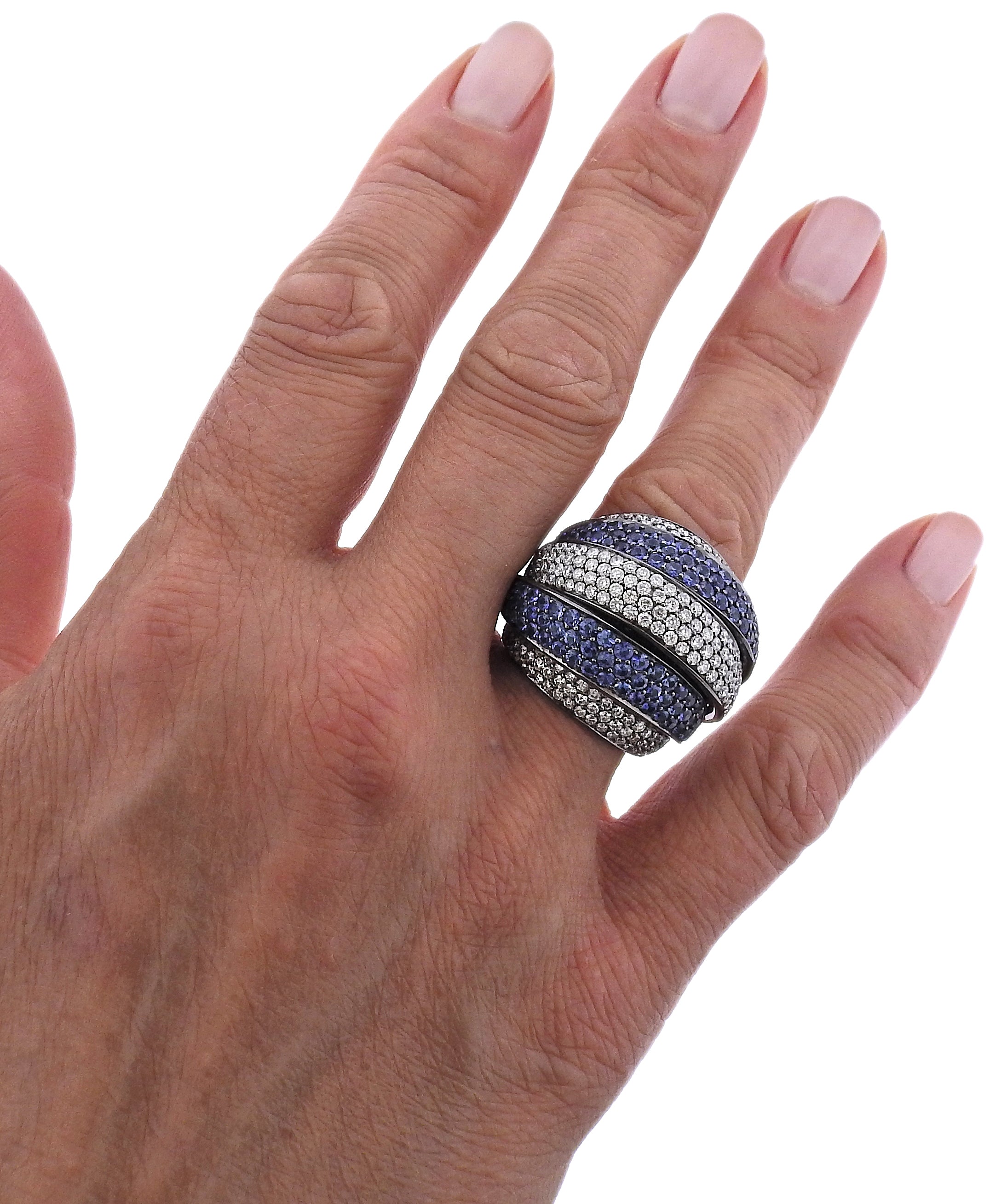 Bucherer Gold Diamond Sapphire Cocktail Dome Ring