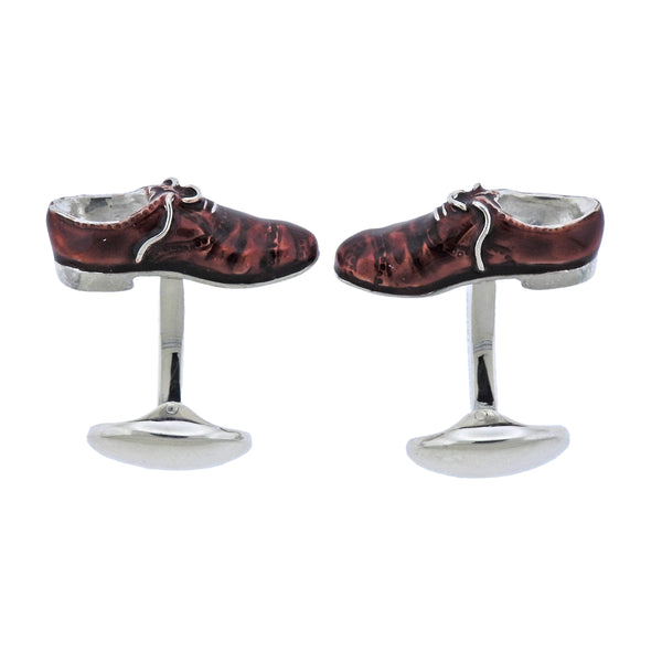 Deakin & Francis Silver Enamel Brogue Shoes Cufflinks - Oak Gem