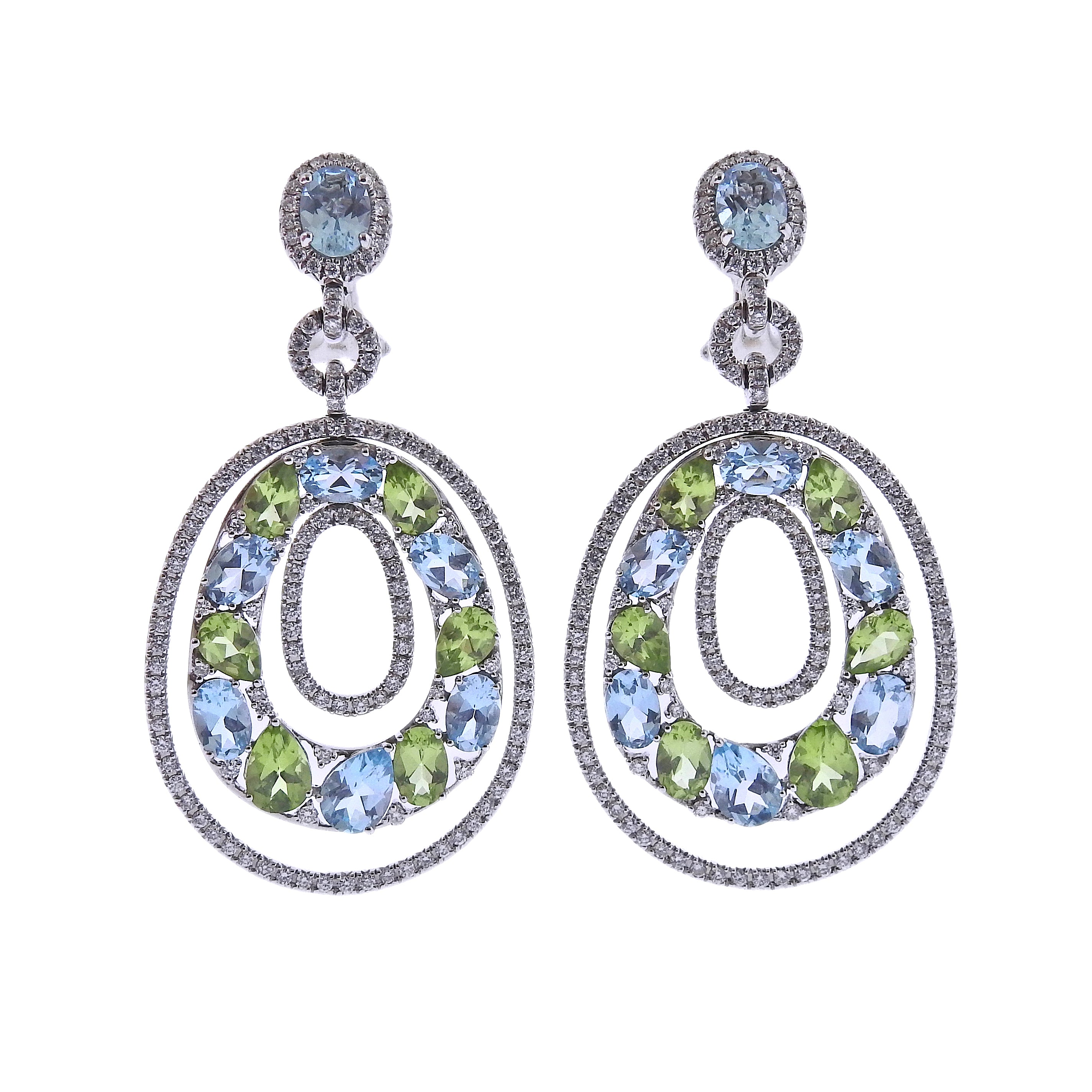 Bucherer Gold Diamond Topaz Peridot Drop Earrings