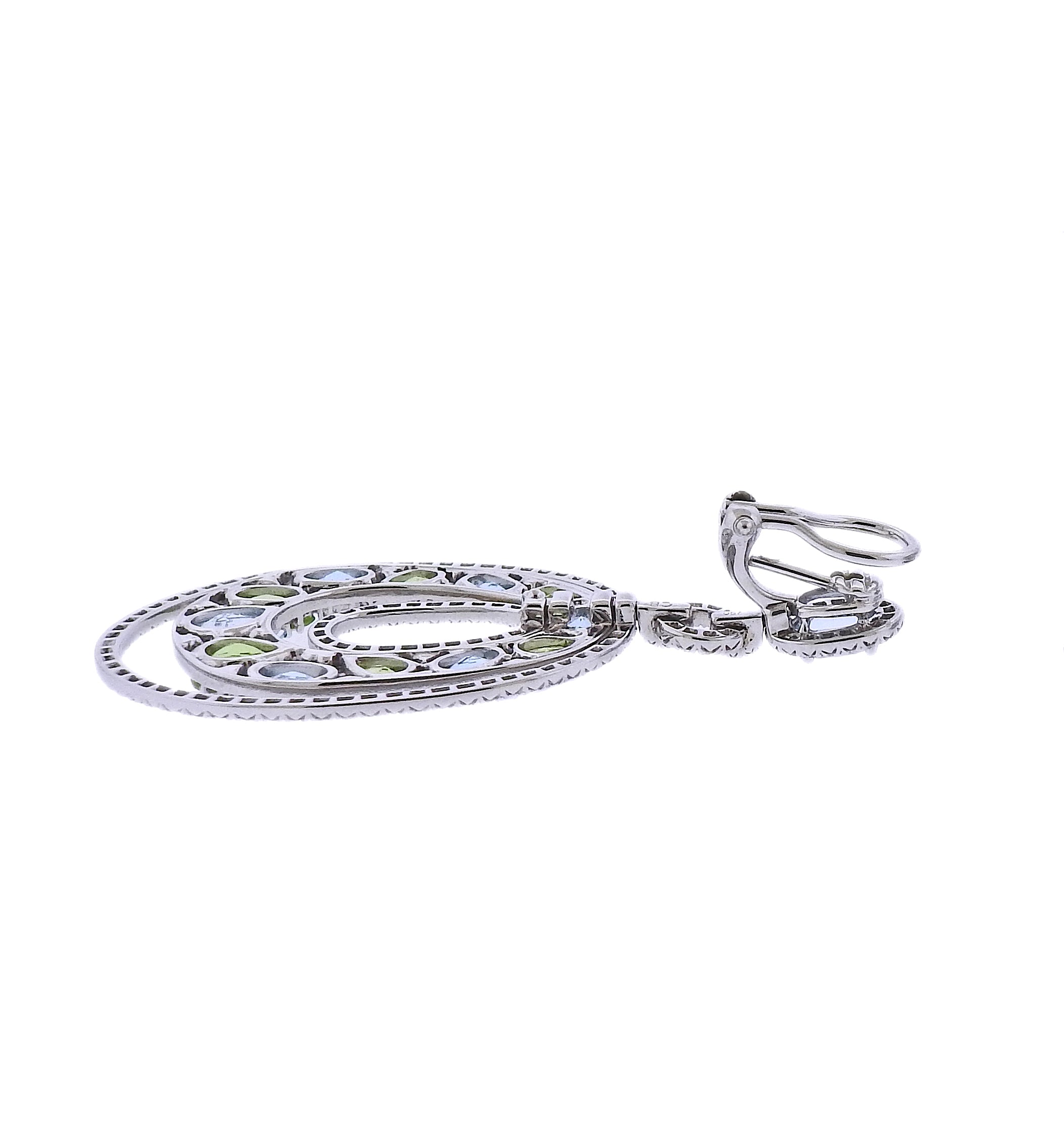 Bucherer Gold Diamond Topaz Peridot Drop Earrings
