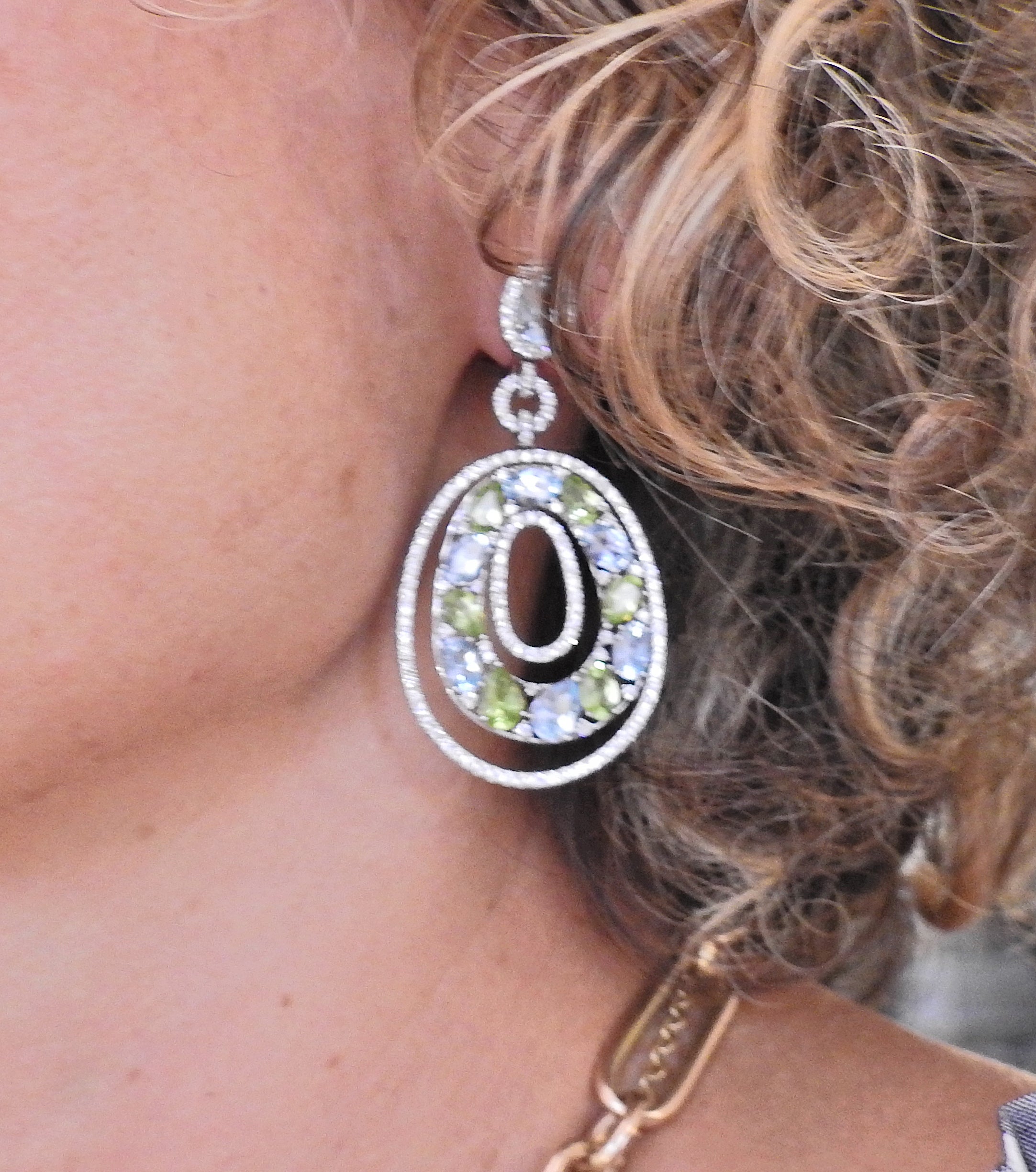 Bucherer Gold Diamond Topaz Peridot Drop Earrings