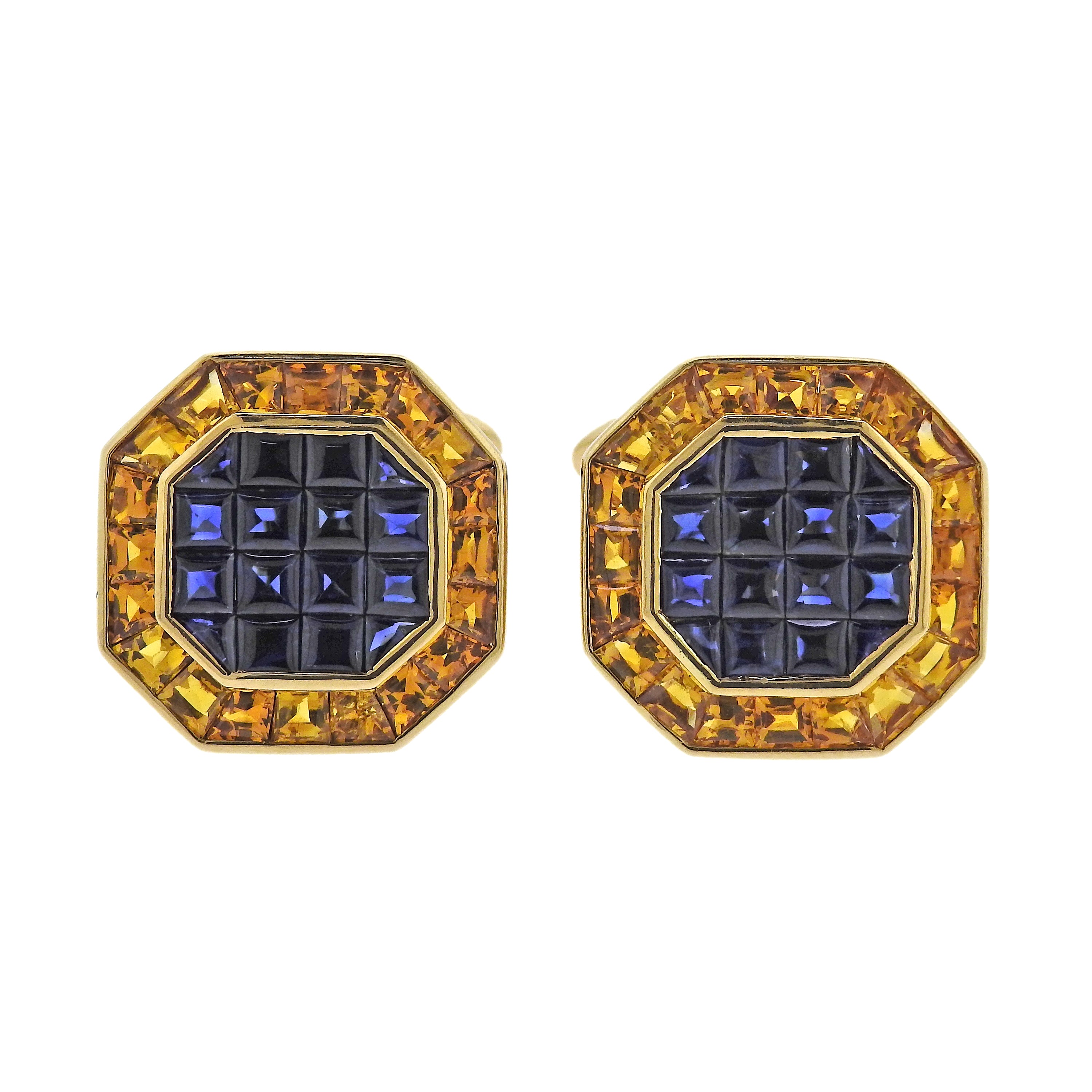 Yellow Blue Sapphire Gold Classic Cufflinks