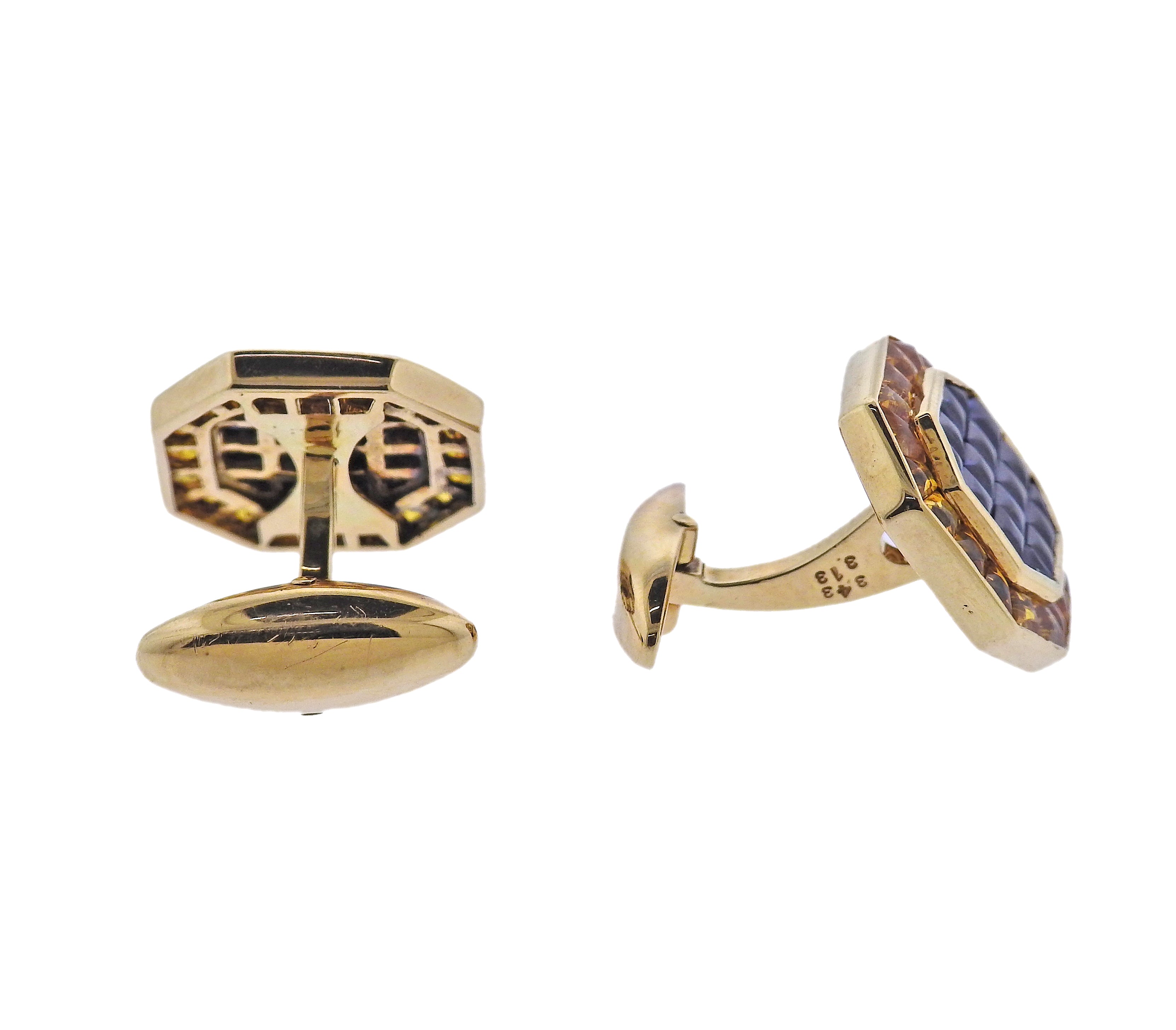 Yellow Blue Sapphire Gold Classic Cufflinks
