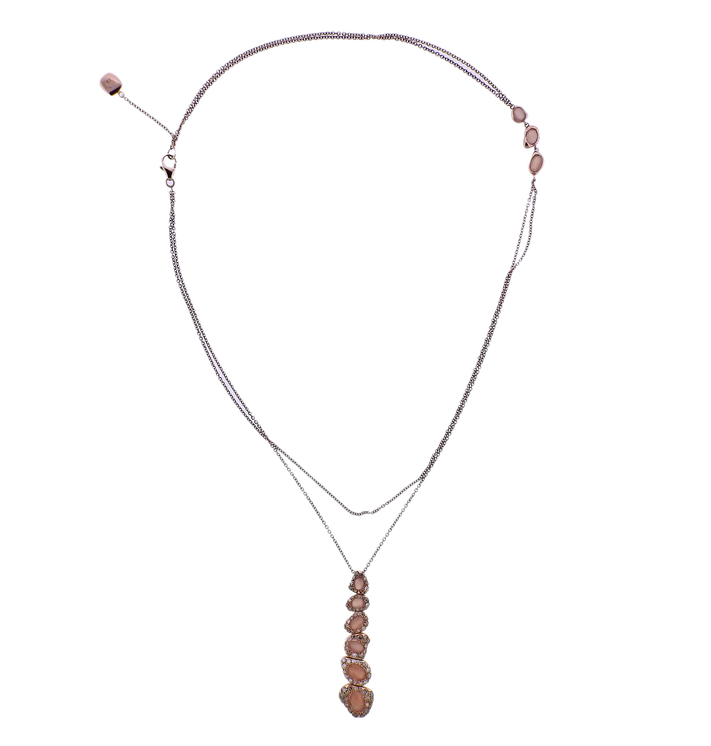 Bucherer Gold Moonstone Diamond Pendant Necklace