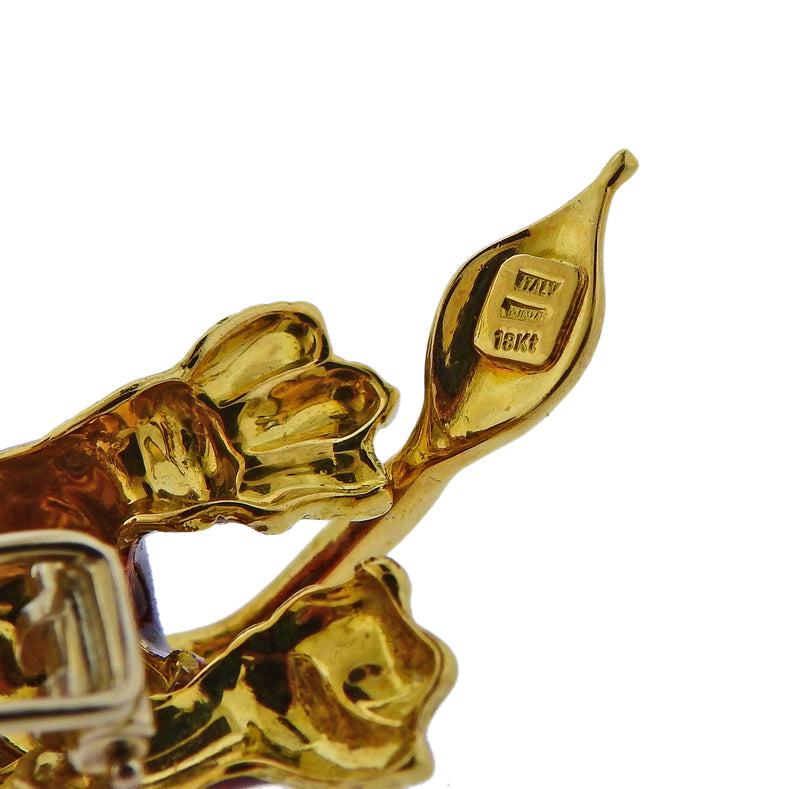 Roberto Legnazzi Diamond Emerald Enamel Gold Lion Brooch Pin - Oak Gem