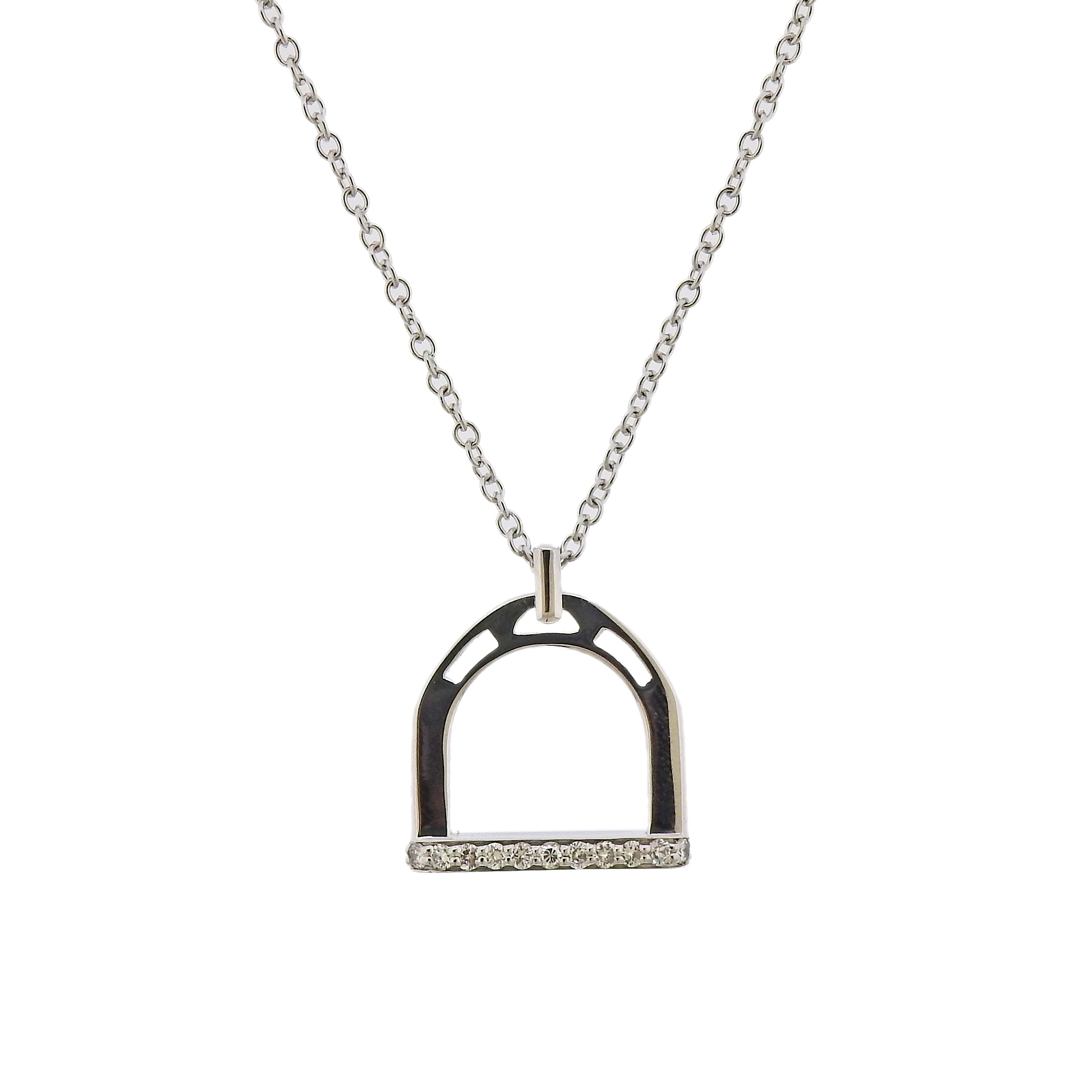 Ubaldi Diamond White Gold Stirrup Pendant Necklace - Oak Gem