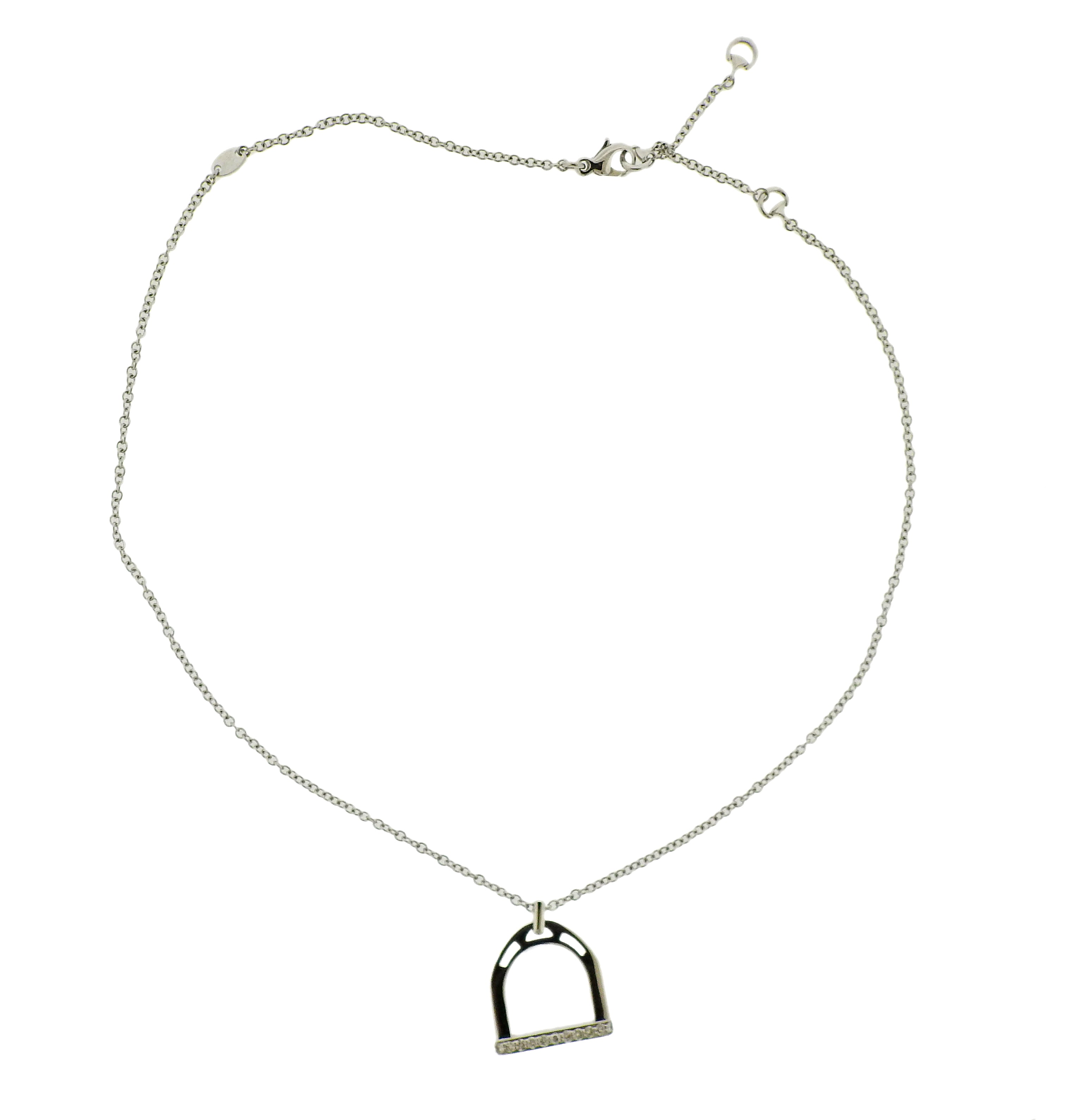 Ubaldi Diamond White Gold Stirrup Pendant Necklace - Oak Gem