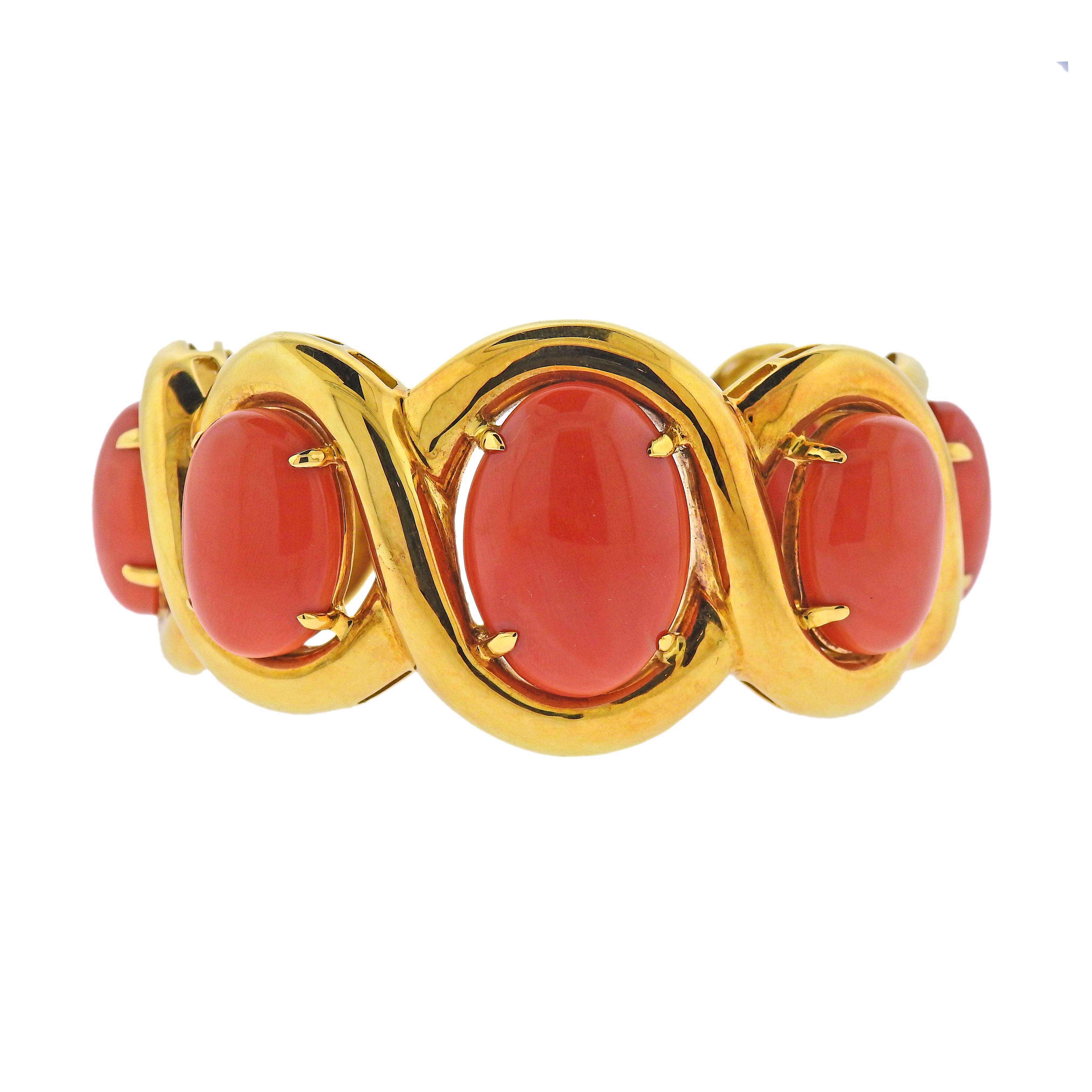 Seaman Schepps Coral Gold Cuff Bracelet - Oak Gem