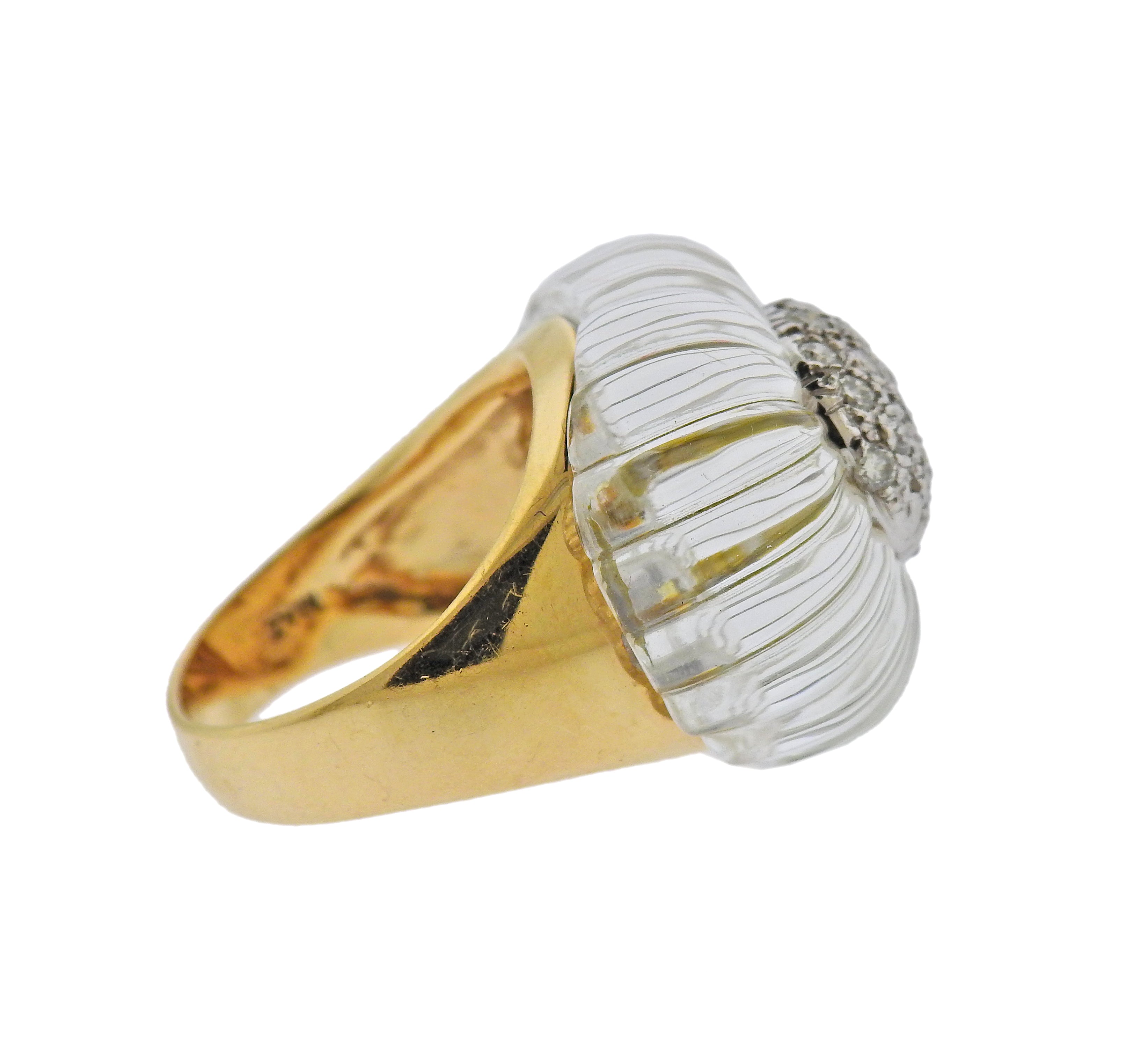 Maz Carved Crystal Diamond Gold Ring - Oak Gem