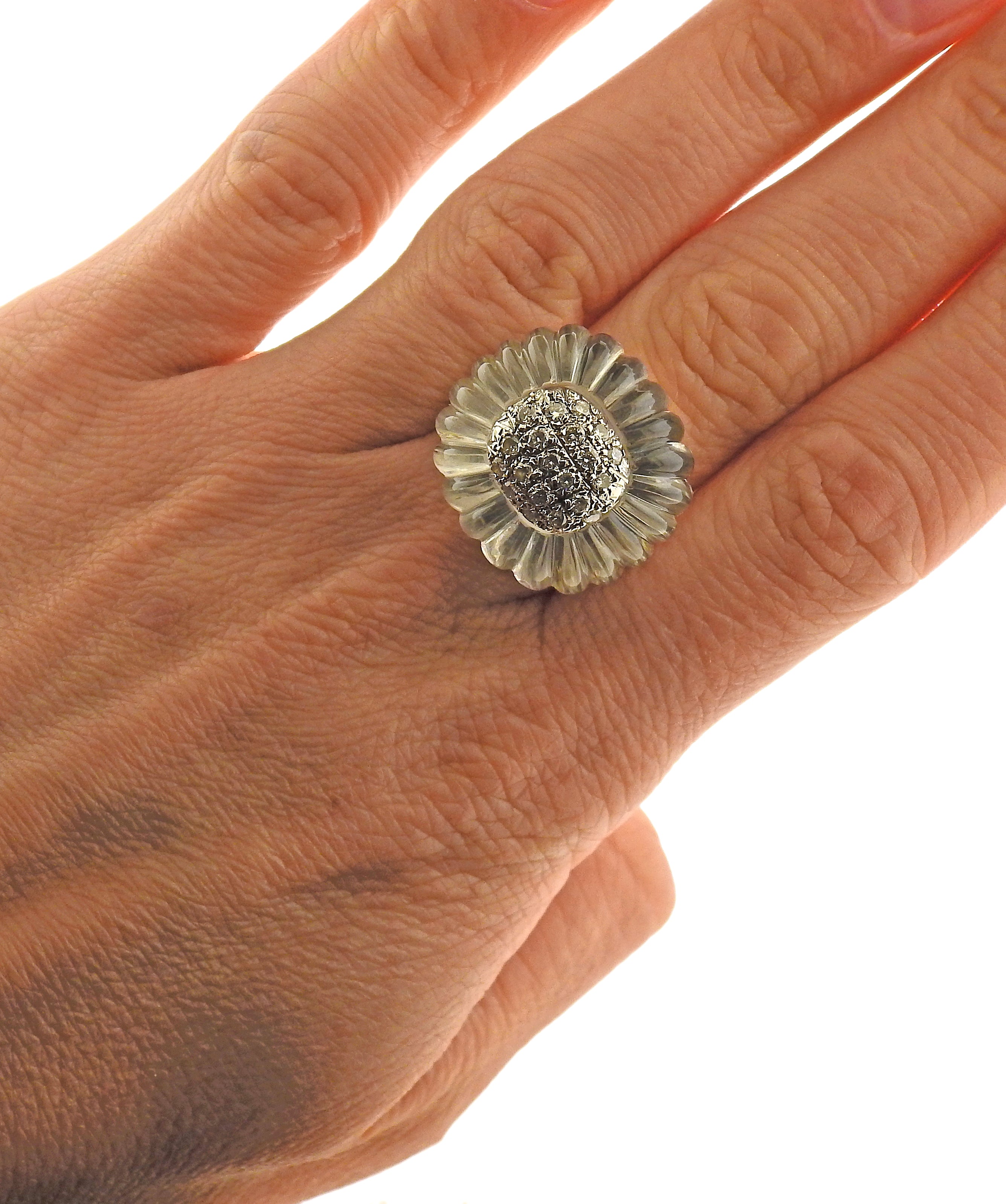 Maz Carved Crystal Diamond Gold Ring - Oak Gem