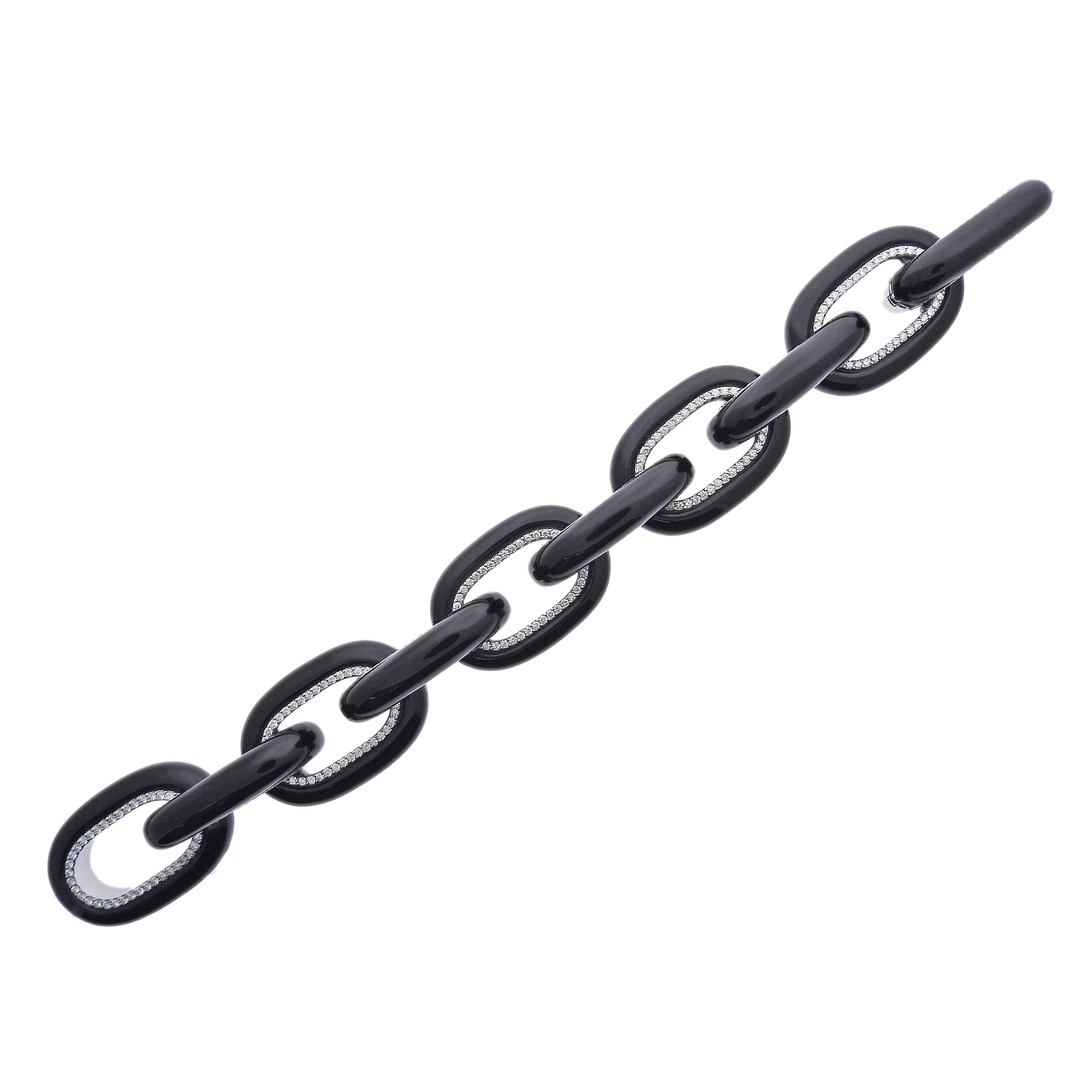 Seaman Schepps Bodrum Onyx Diamond Gold Link Bracelet