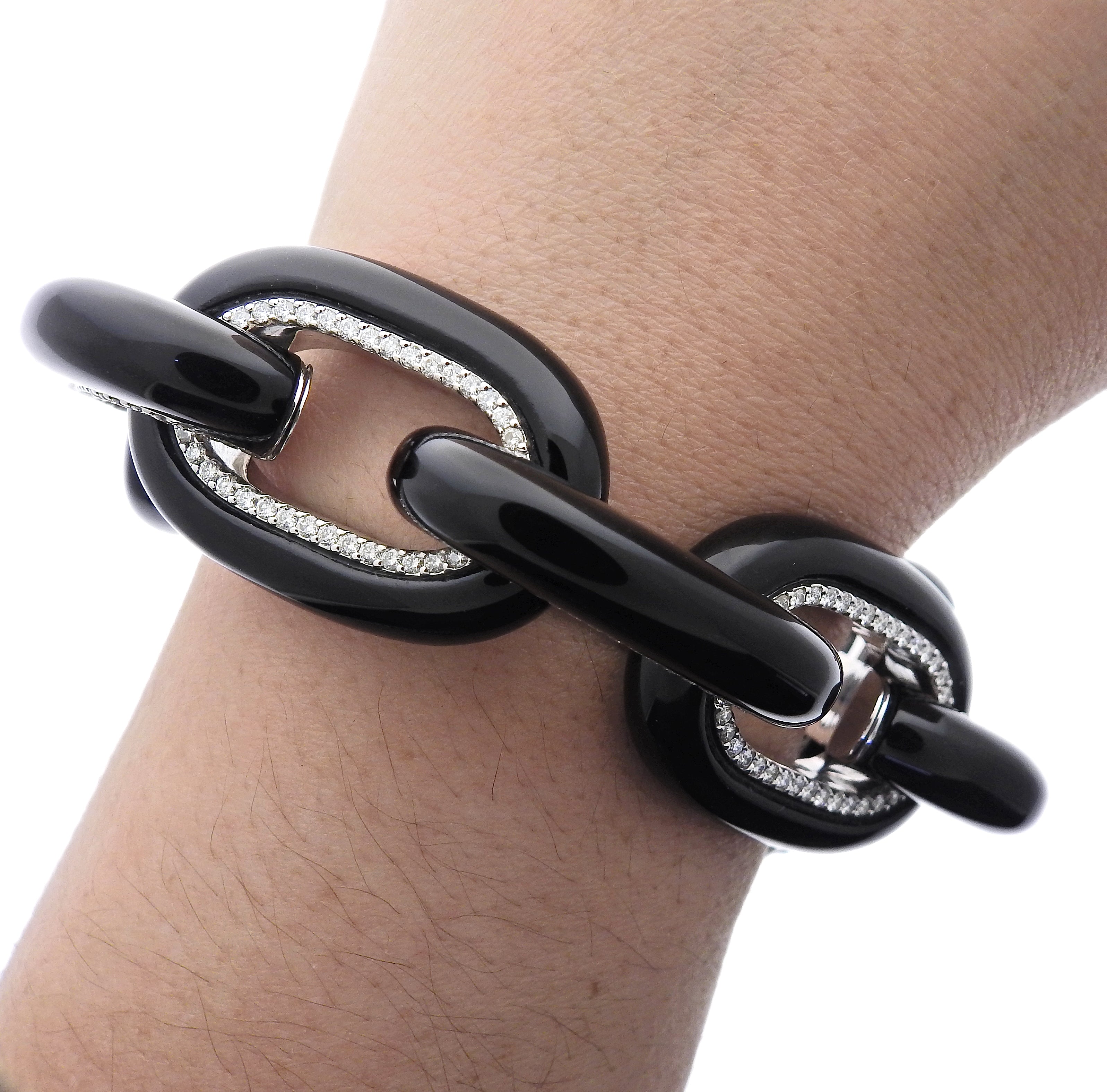 Seaman Schepps Bodrum Onyx Diamond Gold Link Bracelet